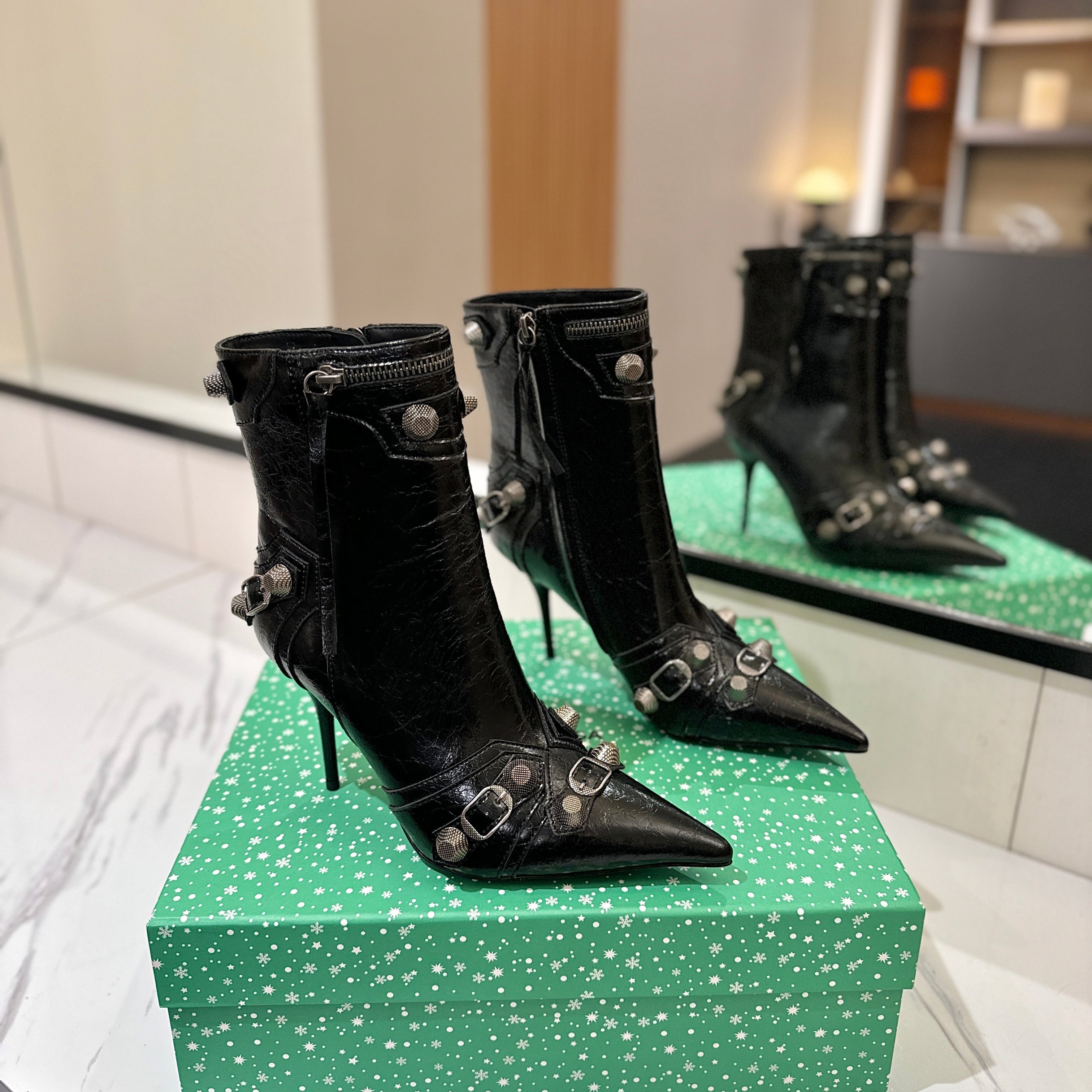 BLC Cagole Mid-Calf Boots 9.5cm Black Leather 985489