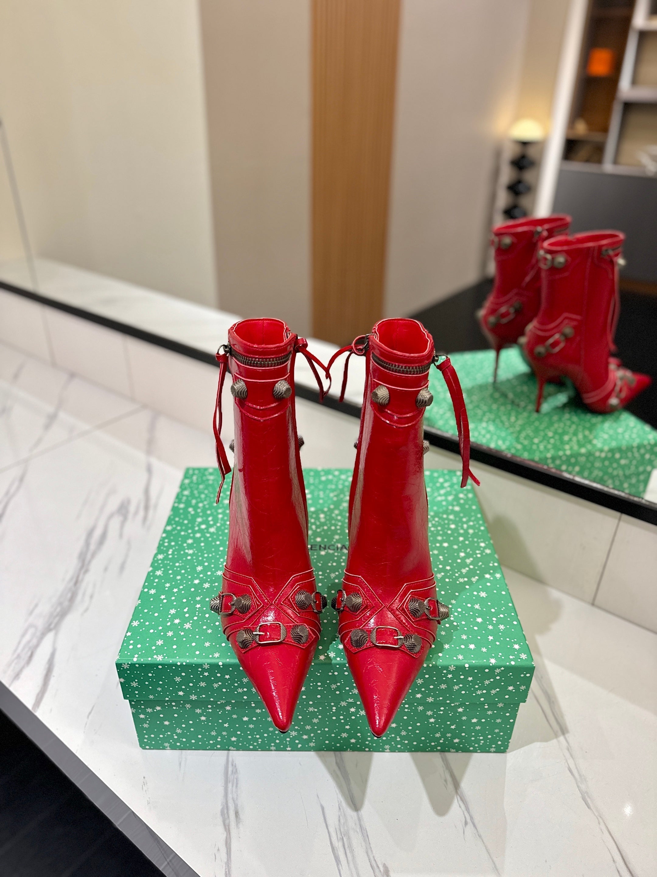 BLC Cagole Mid-Calf Boots 9.5cm Red Leather 985488