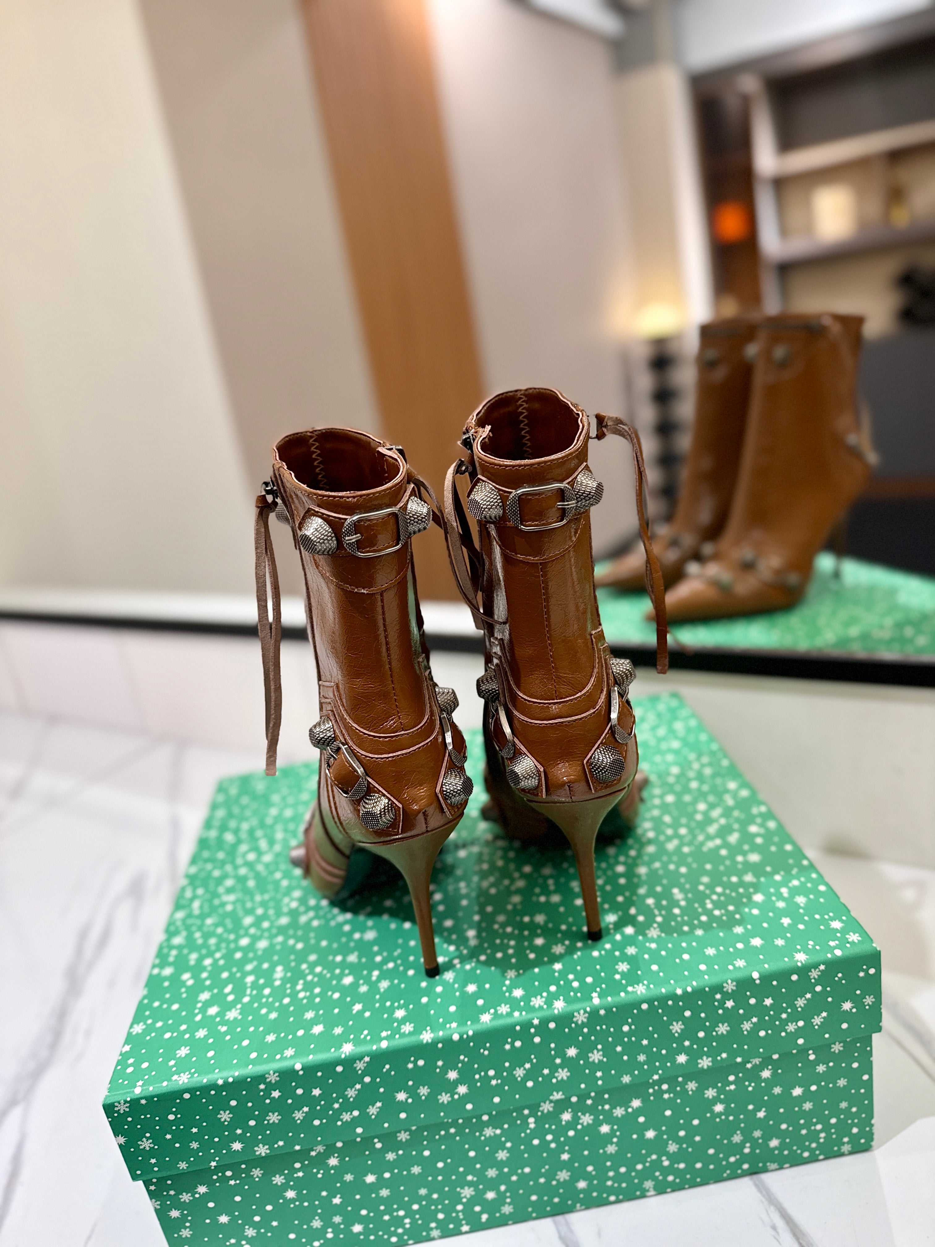 BLC Cagole Mid-Calf Boots 9.5cm Brown Leather 985487
