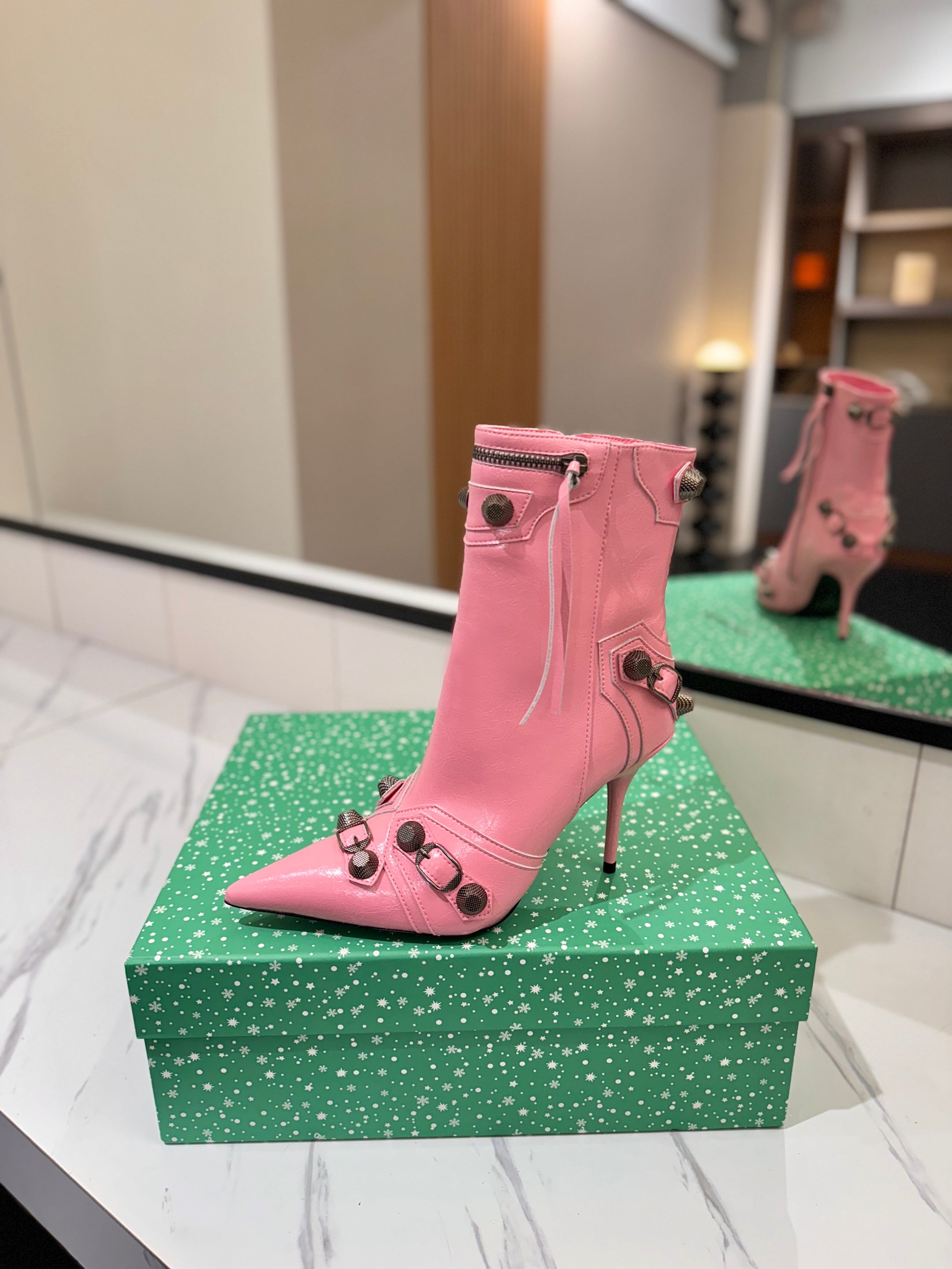 BLC Cagole Mid-Calf Boots 9.5cm Pink Leather 985483