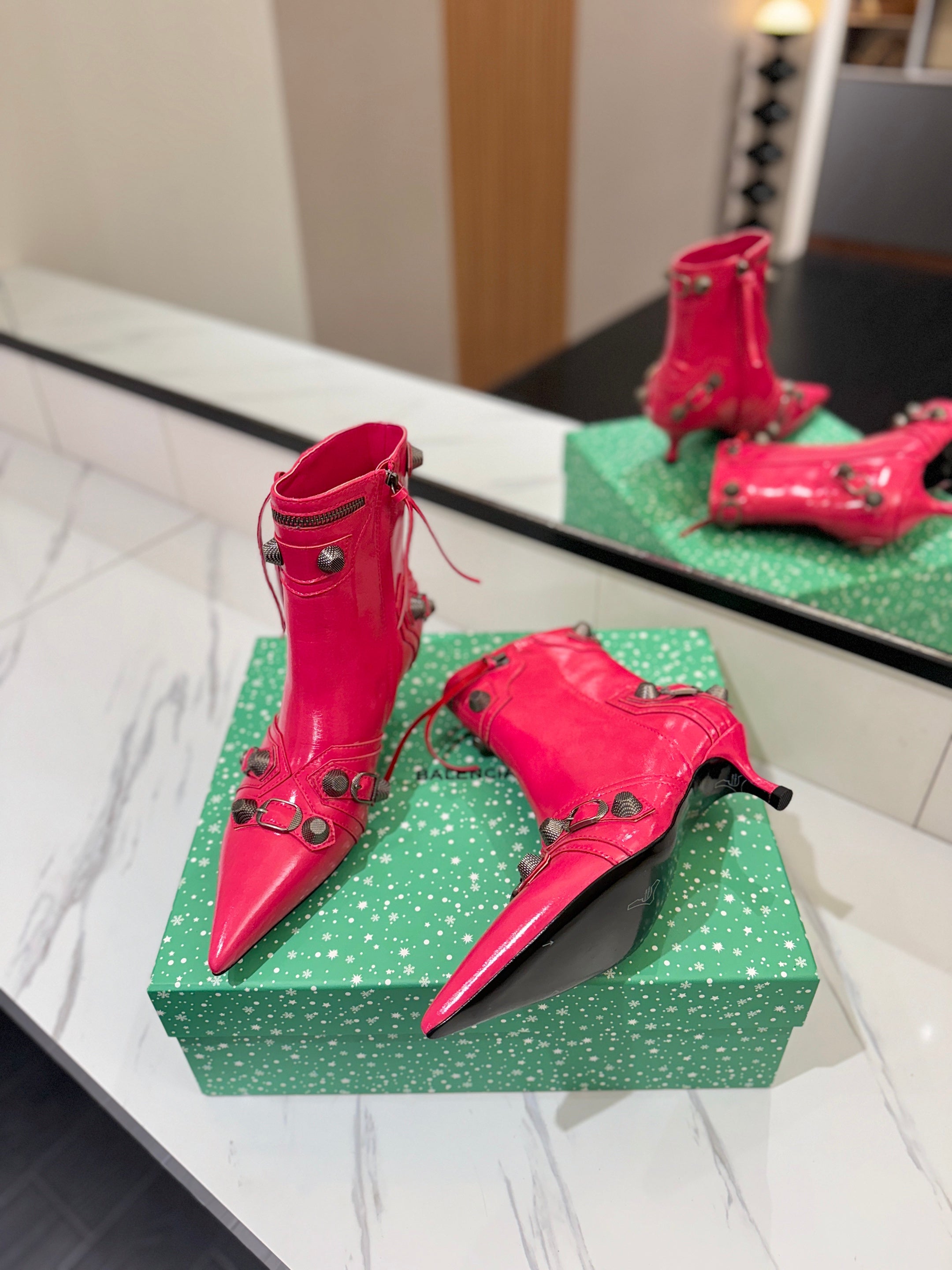 BLC Cagole Mid-Calf Boots 5cm Dark Pink Leather 985481