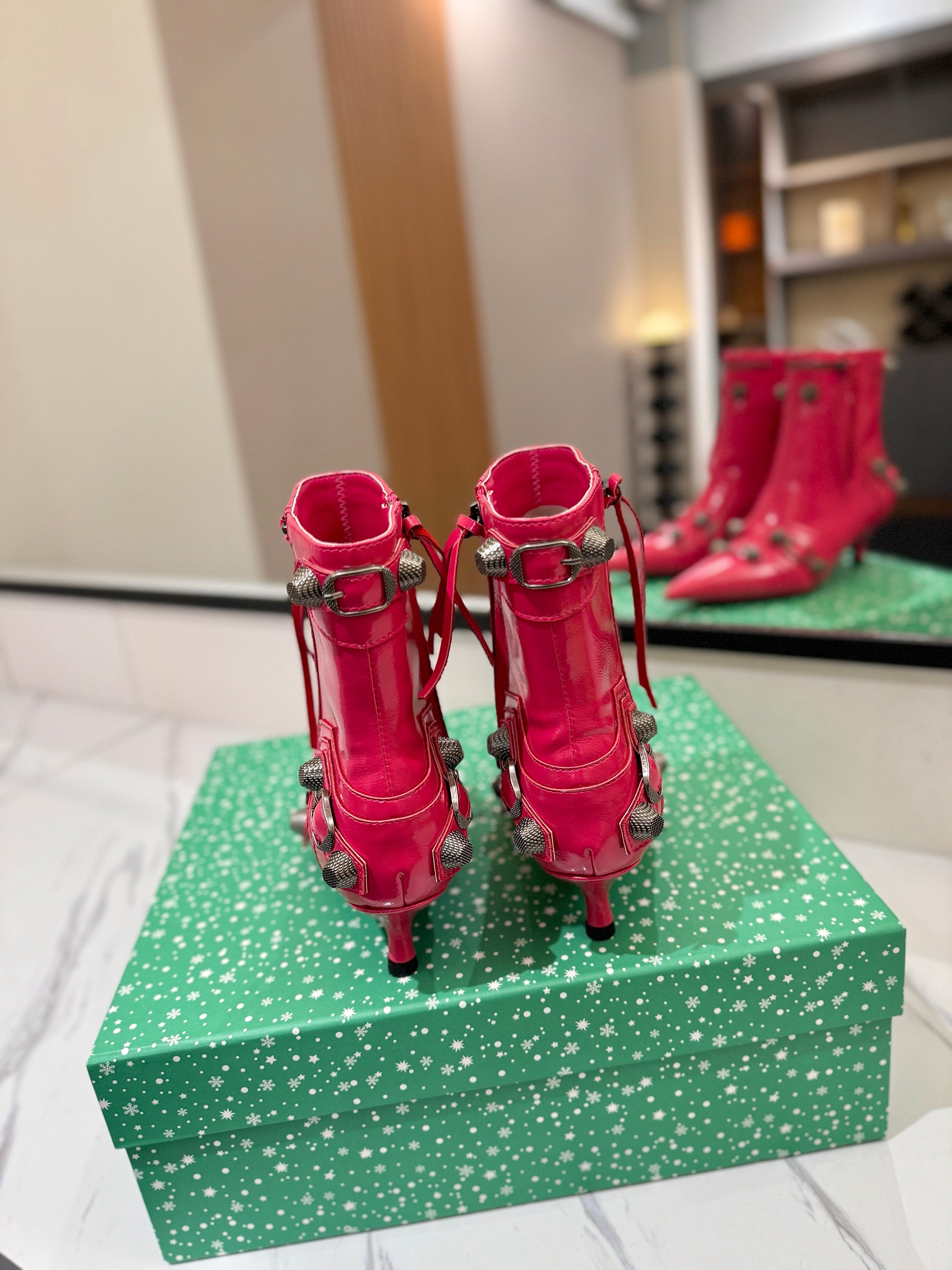 BLC Cagole Mid-Calf Boots 5cm Dark Pink Leather 985481