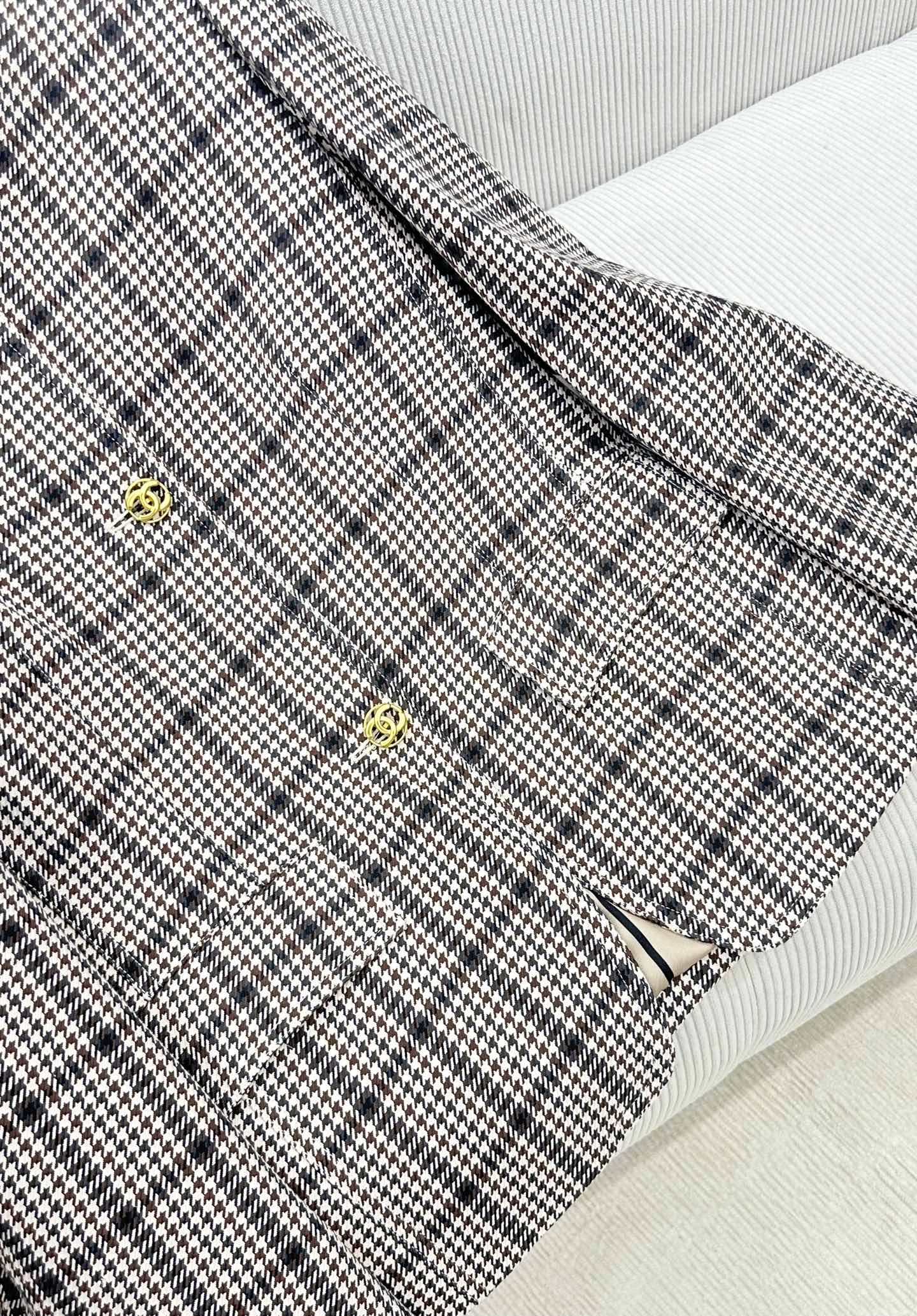 CC Houndstooth Tweed Jacket Black White Polyester 426212