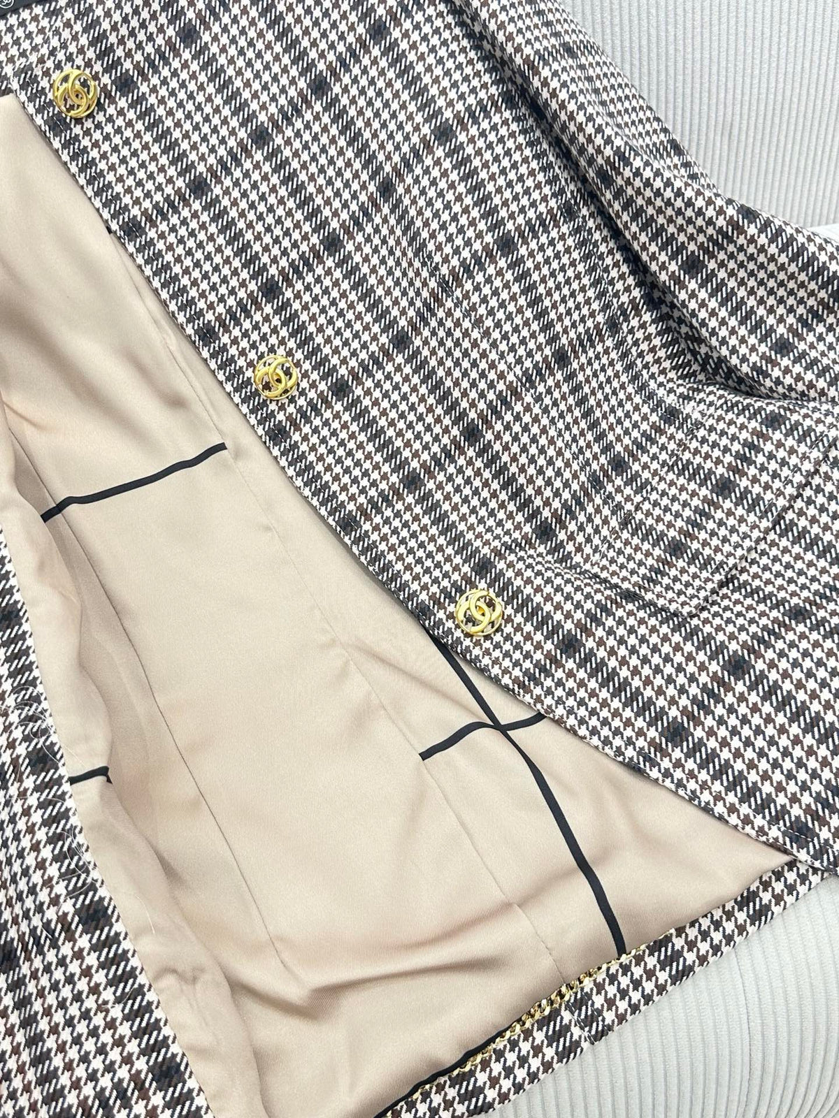 CC Houndstooth Tweed Jacket Black White Polyester 426212
