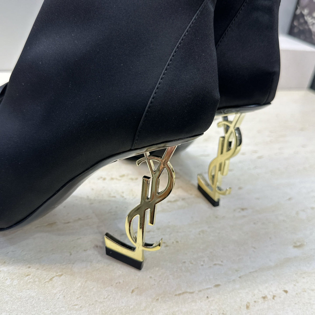 YSL 26S Bow Ankle Boots Pointed-Toe 10.5cm Black Satin 118794
