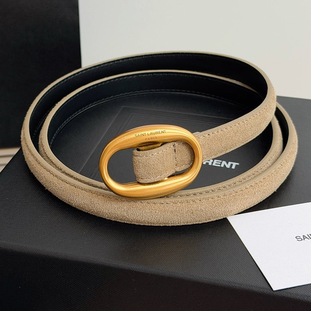 Saint Laurent 2026 Oval Belt 15mm Beige Suede 219123