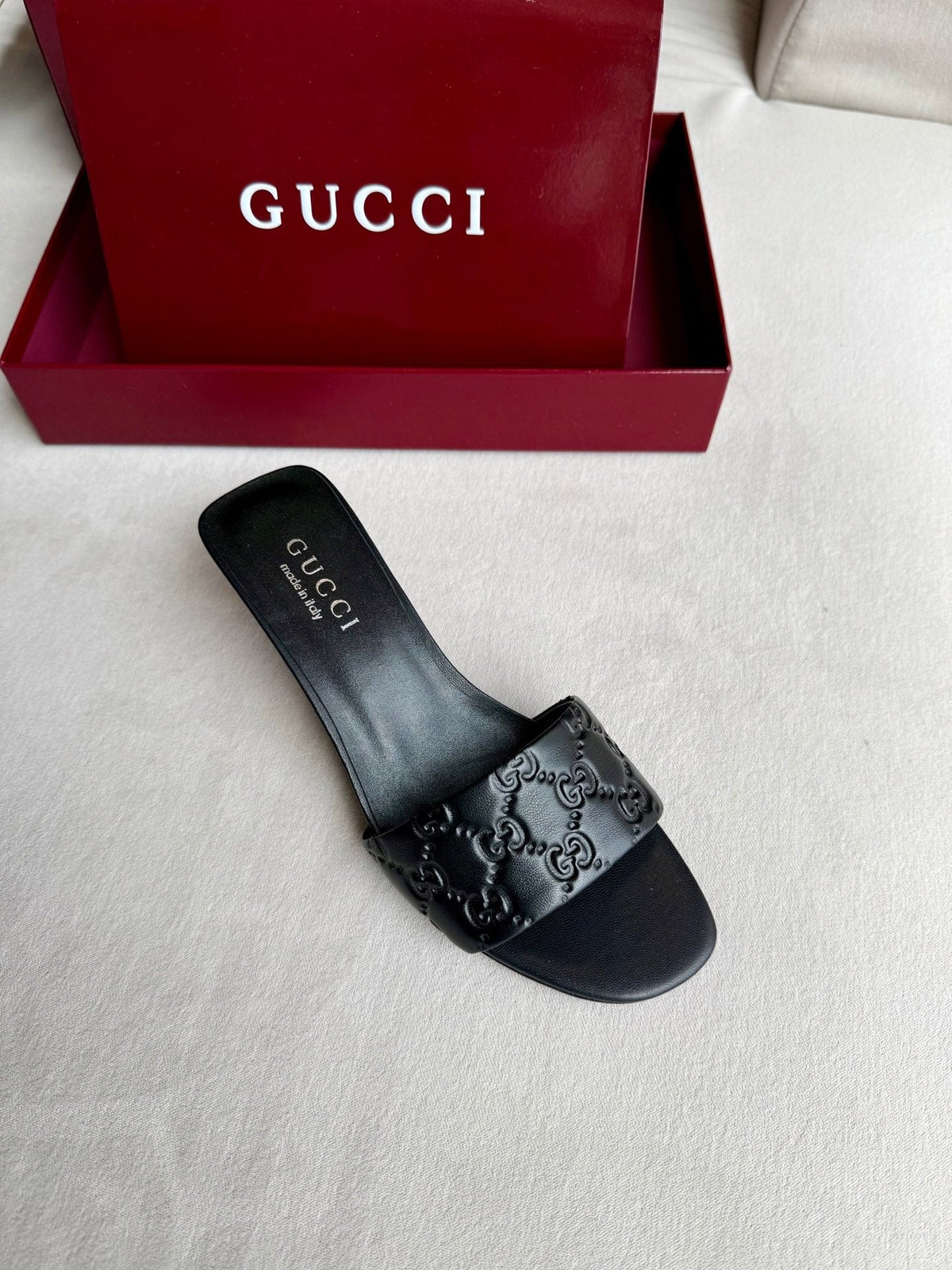 Gucci 26s Slide Sandals 5.5cm Black Calfskin