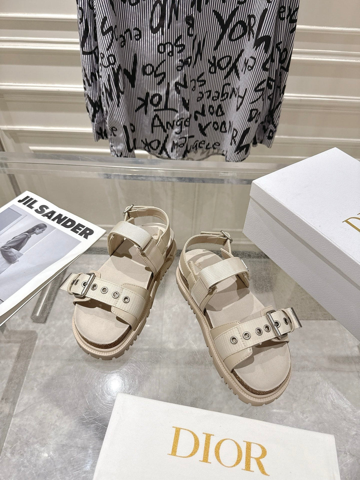 CD 26s Buckle Sandals Beige Canvas 628401