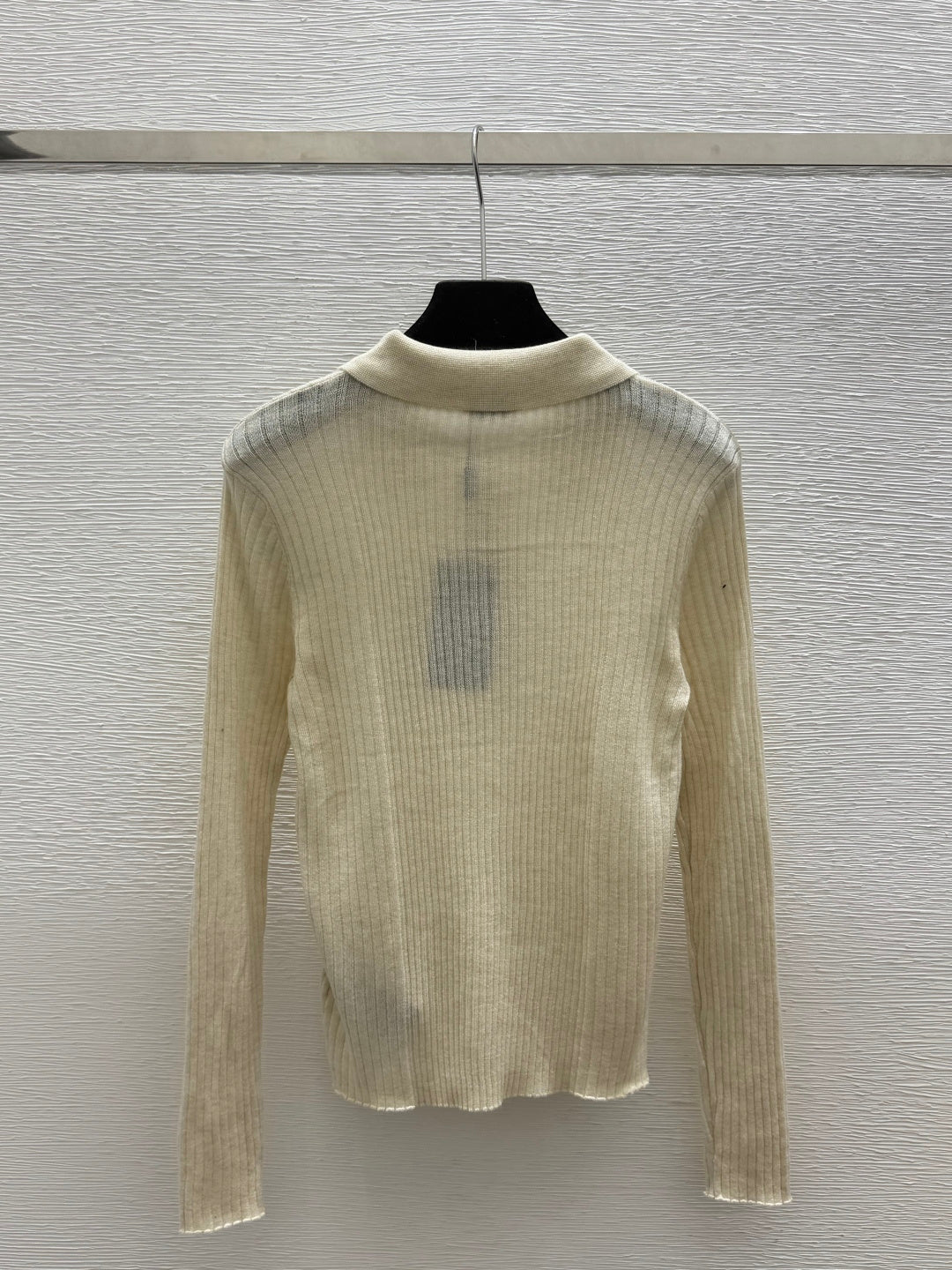 YSL 26FW Ribbed Knit Polo Sweater Gold-Tone YSL Logo Wool 313375