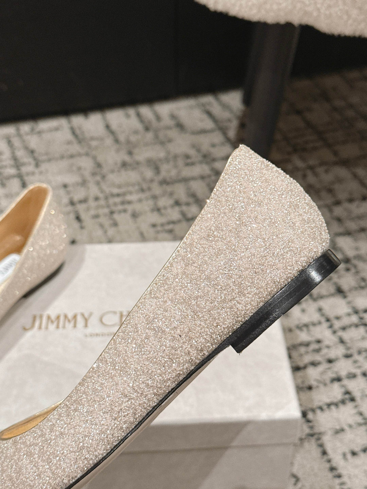 Jimmy Choo 26S Pointed Flats Champagne Gold Glitter 481539