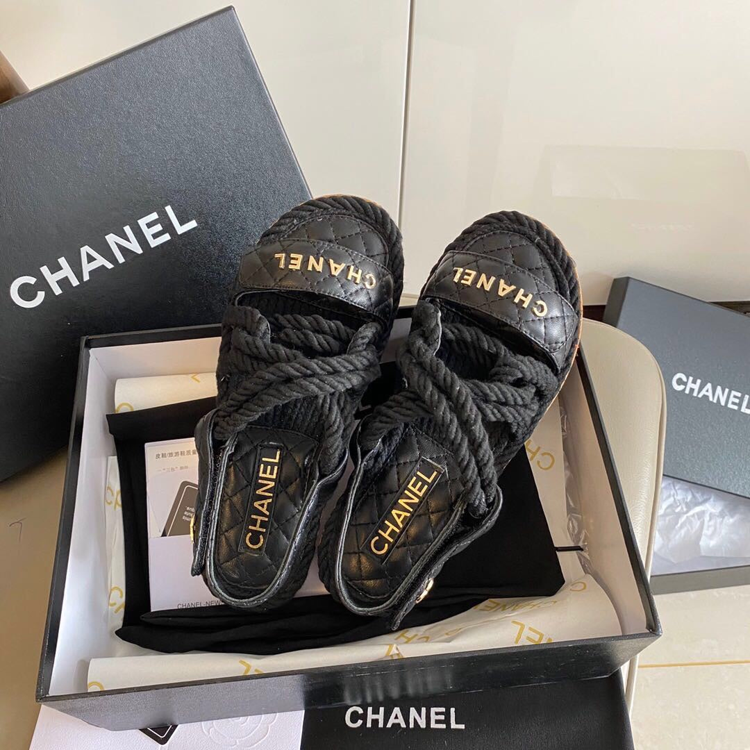 CC 26s Sandals Black Fabric Calfskin 140030