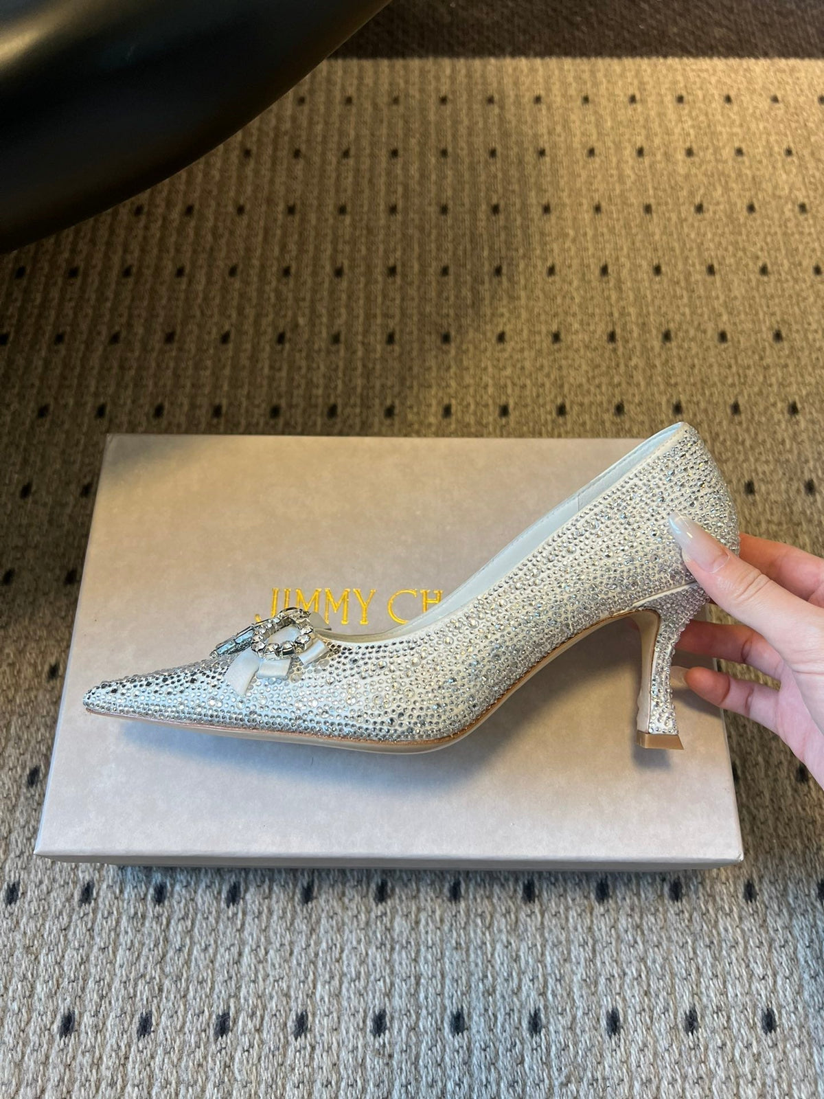 Jimmy Choo 26S High Heels 7.0cm White Crystal With Bow 524916