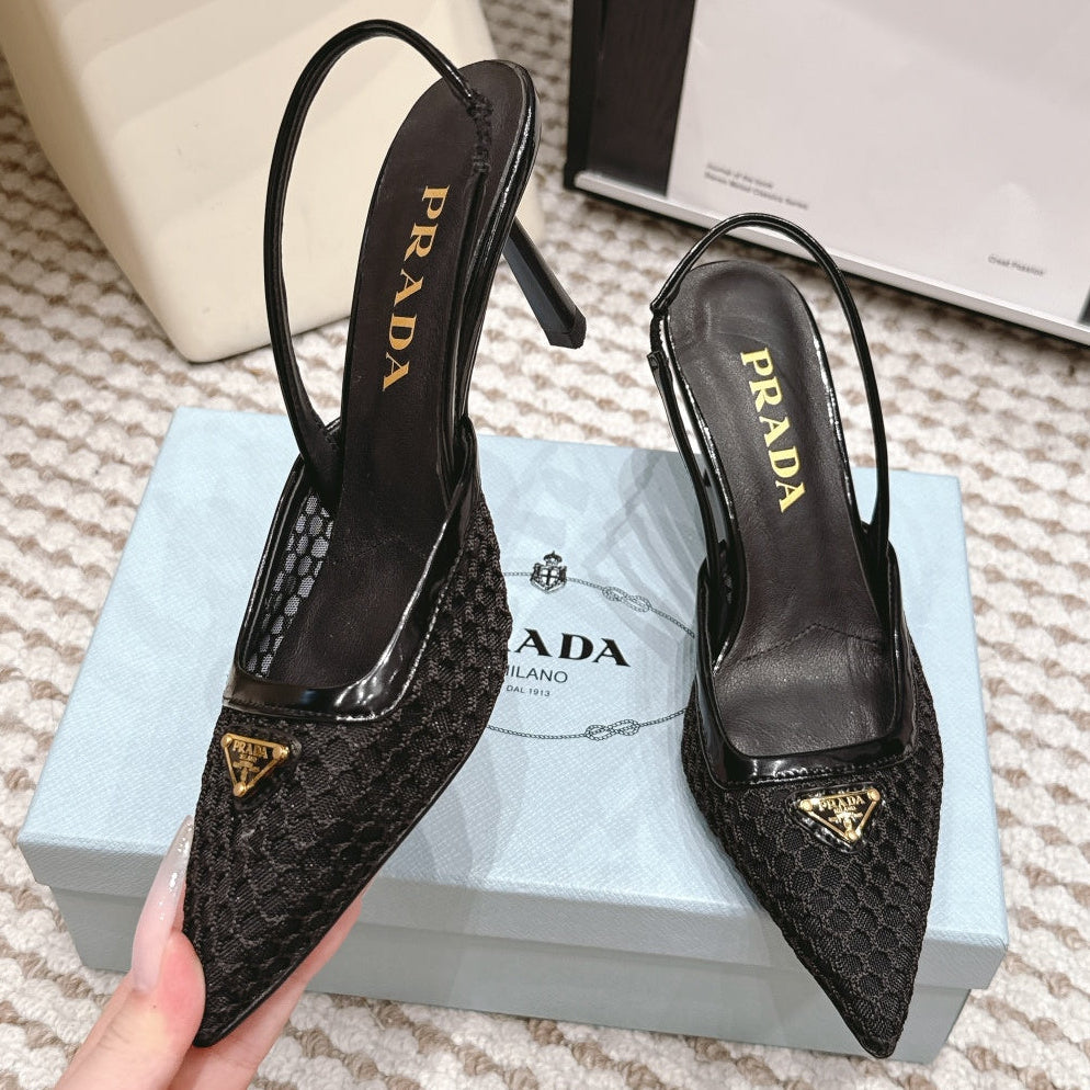Prada 2026 Pointed-Toe Slingback 75mm Mesh 173939