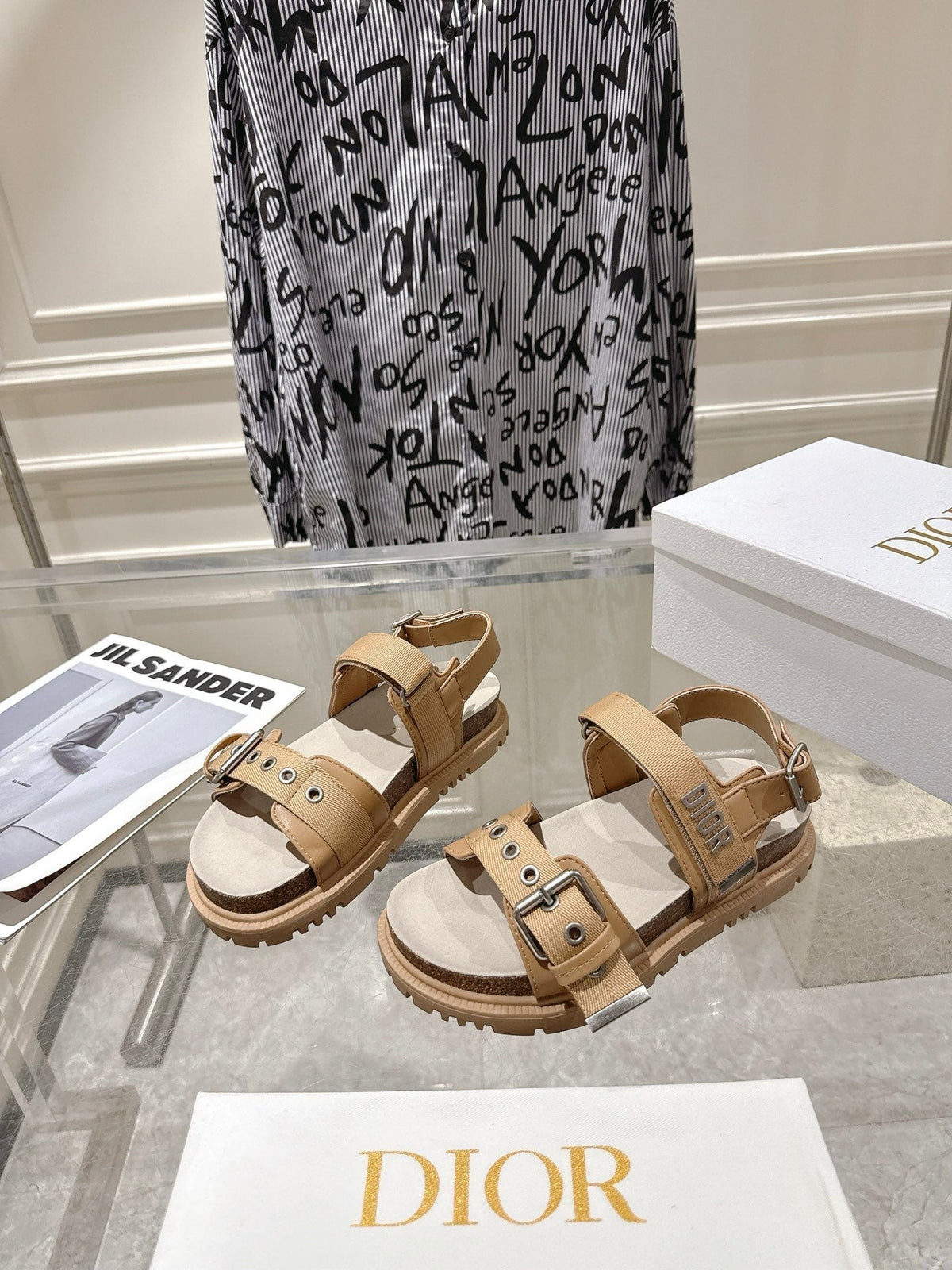 CD 26s Buckle Sandals Camel Beige Canvas 639152