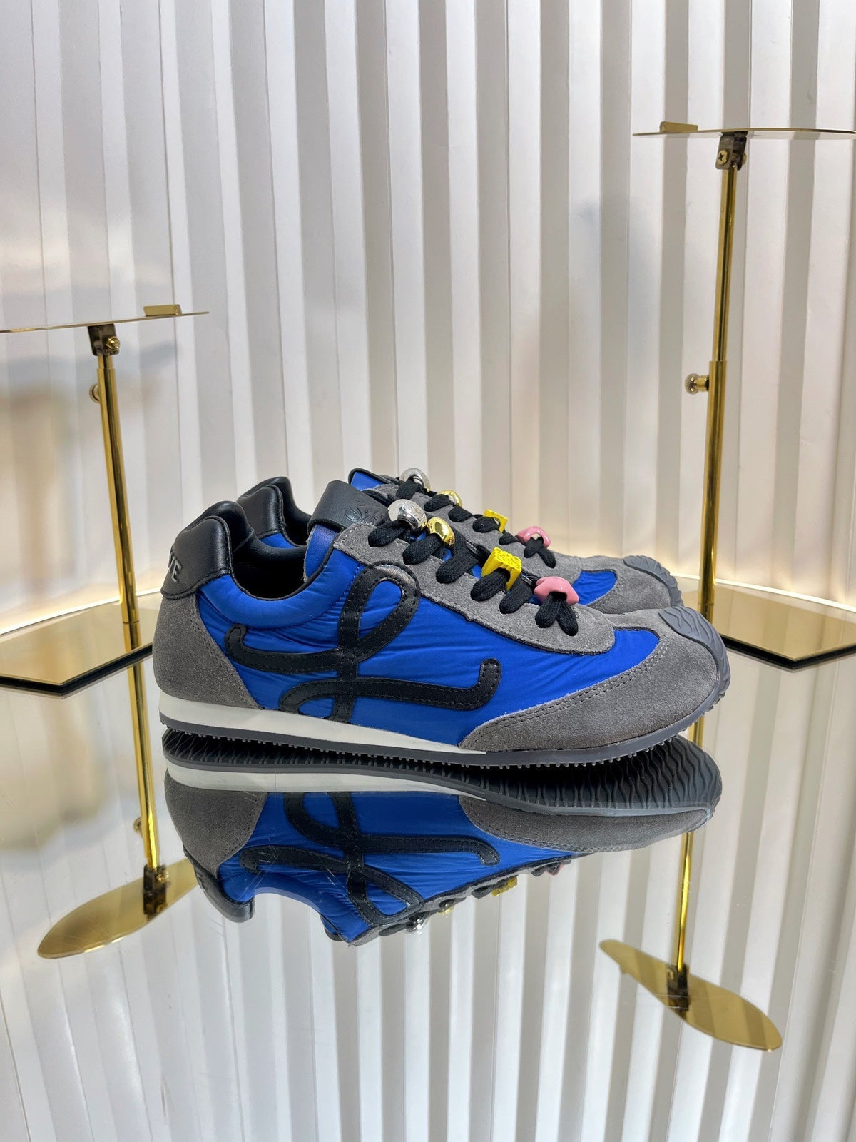 Loewe 26S Runner 2.0 Sneakers in Grey Suede and Dark Blue Fabric