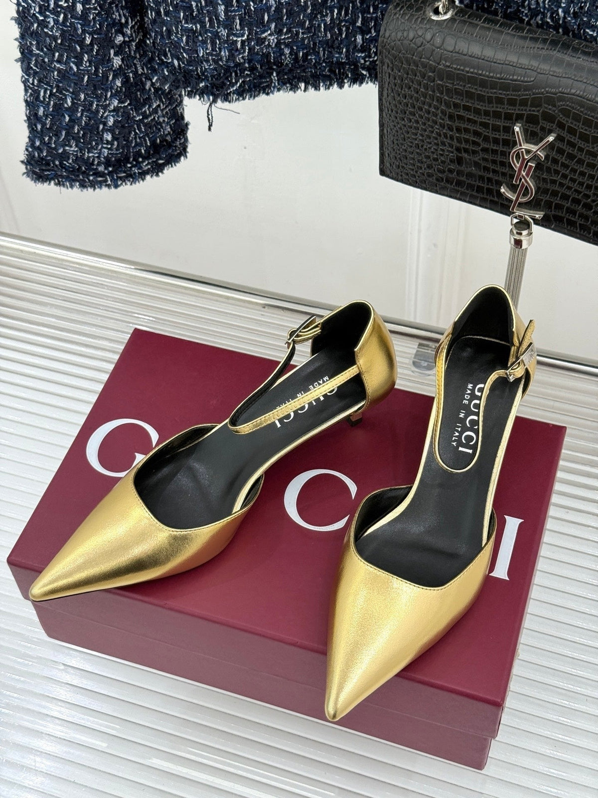 Gucci 26s High Heels 5.5cm Gold Lambskin