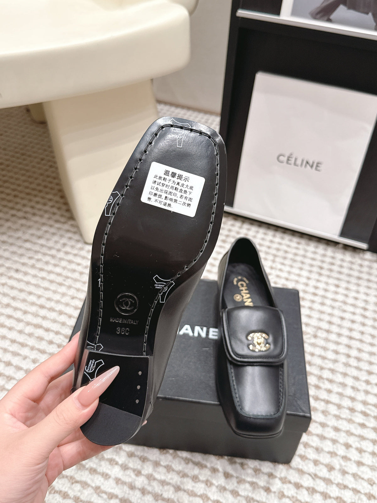 CC 26S Loafers in Black Calfskin with Gold-Tone CC Logo