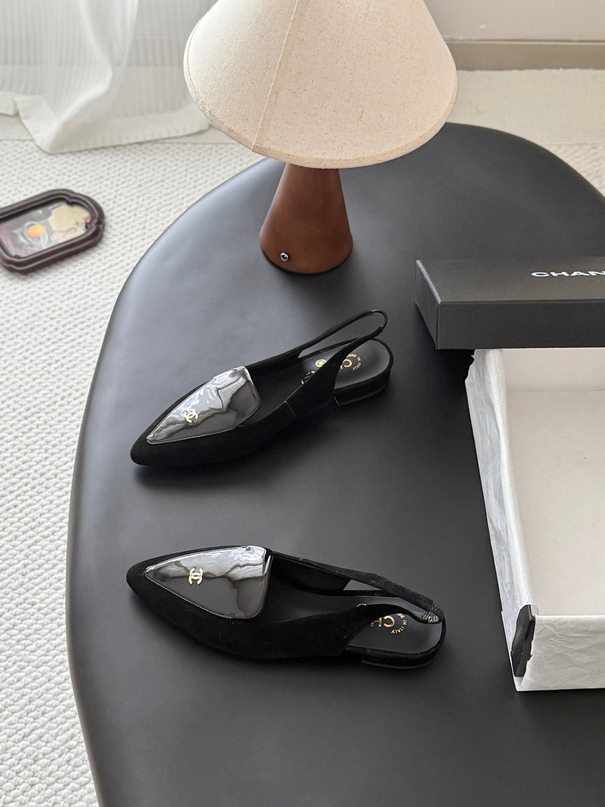 Chanel 26s Slingback Flat Black Suede Calfskin
