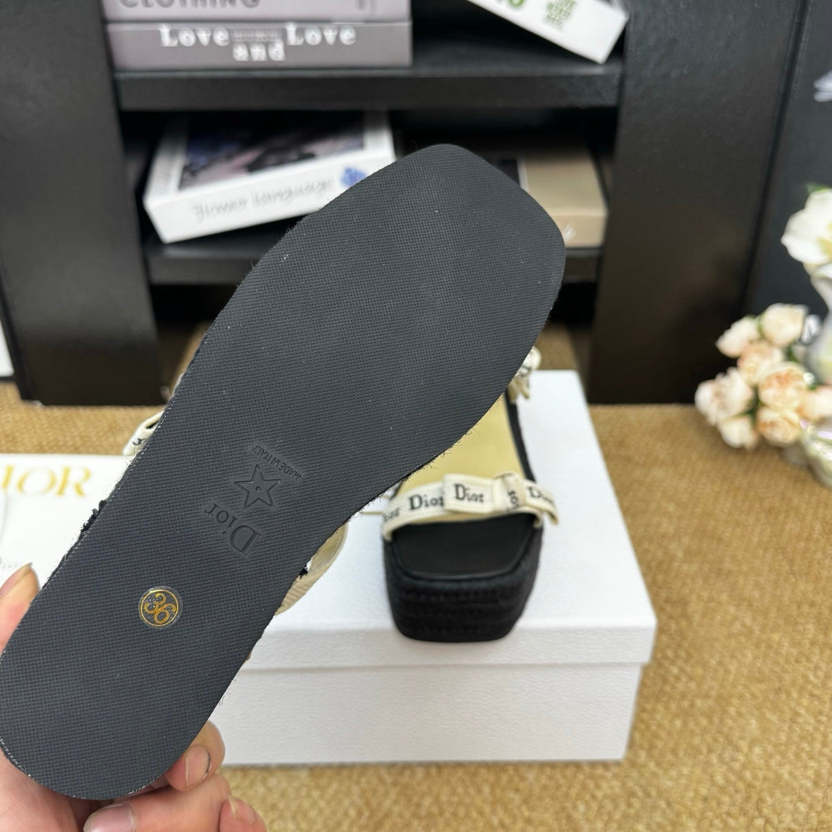 Dior 26s Wedge Sandal Black Canvas Calfskin
