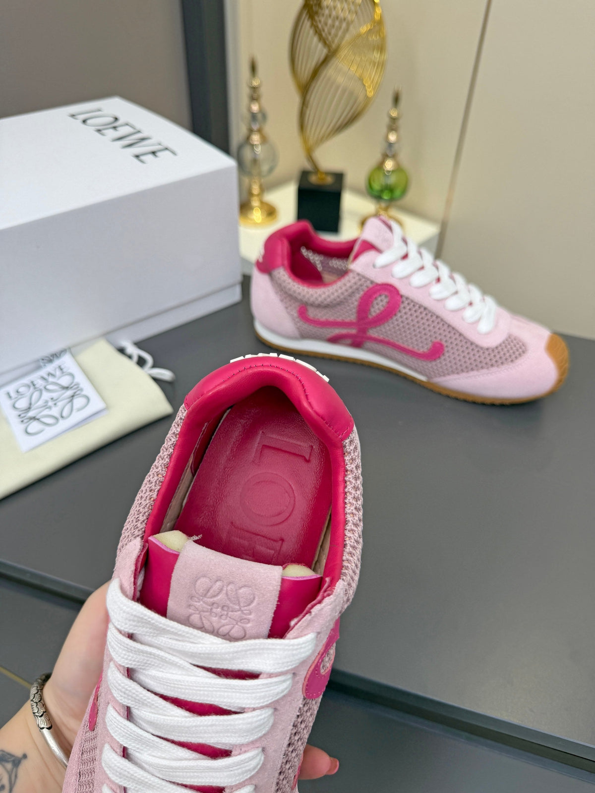 Loewe 26S Runner 2.0 Sneakers in Pink Suede and Mesh Fabric