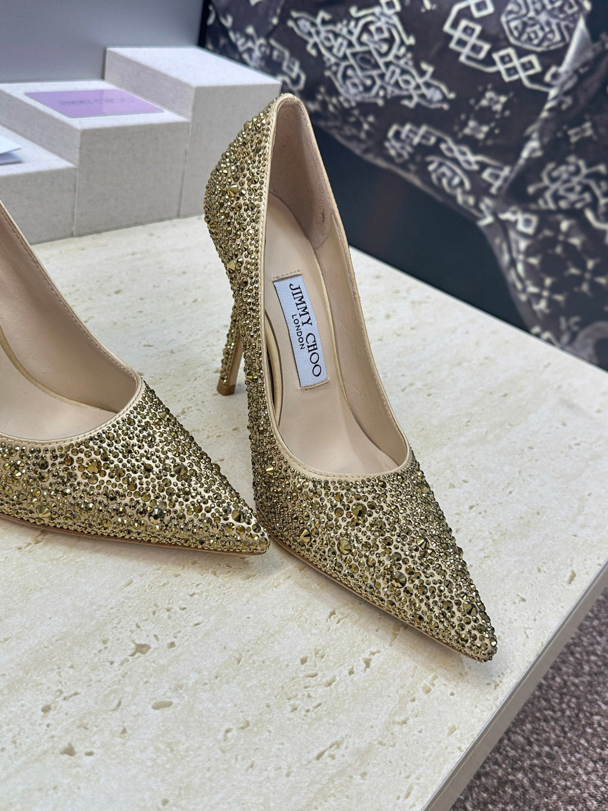 Jimmy Choo 26S High Heels 9.5cm Gold Crystal-Embellished 628491