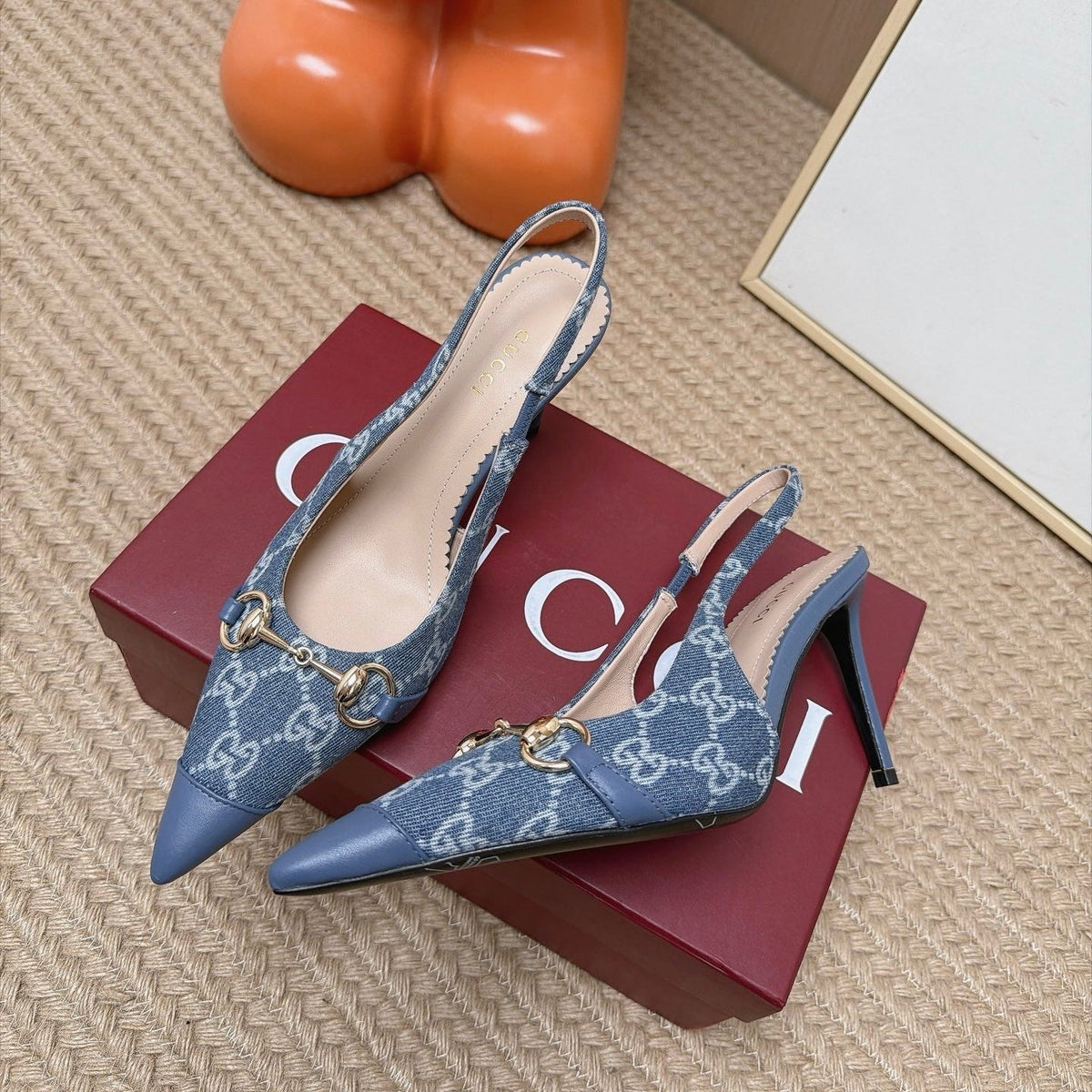 Gucci 26s Slingback Heels 10.5cm Blue Denim Mix Lambskin