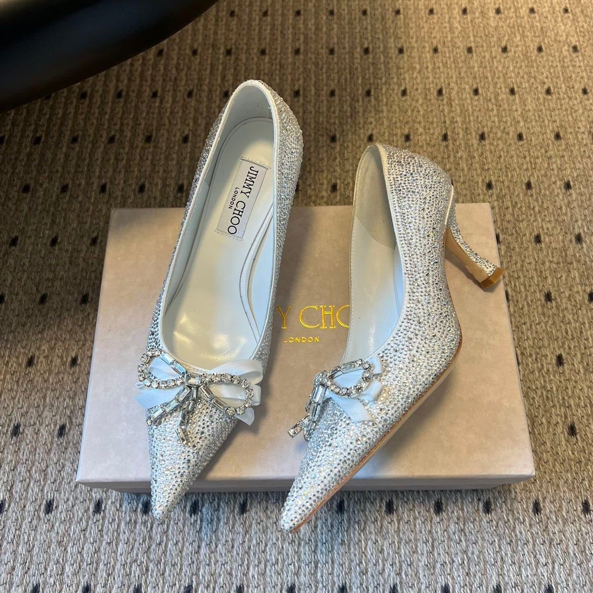 Jimmy Choo 26S High Heels 7.0cm White Crystal With Bow 524916