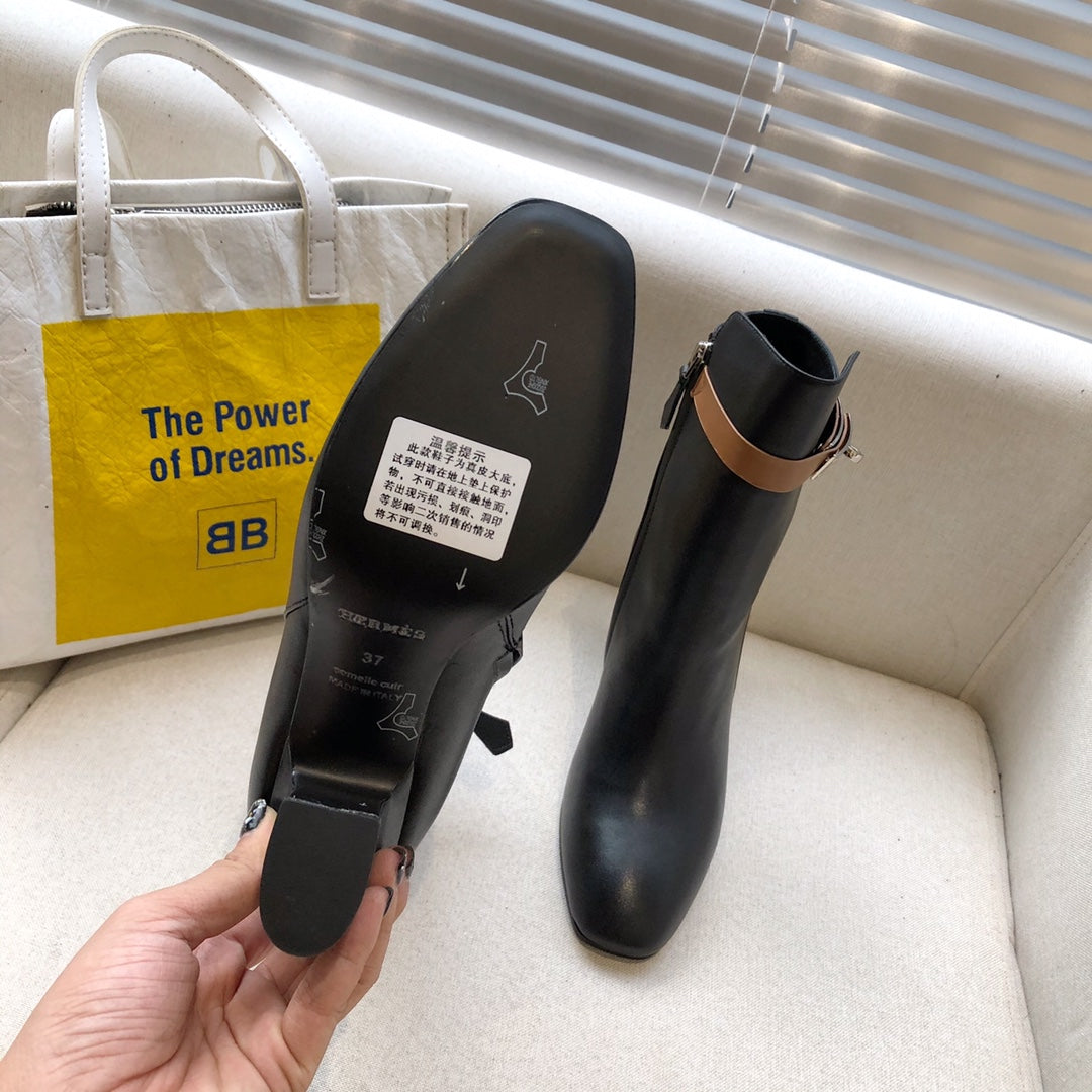 HM Classic Kelly High-Heeled Boots Brown Black Cowhide 546216