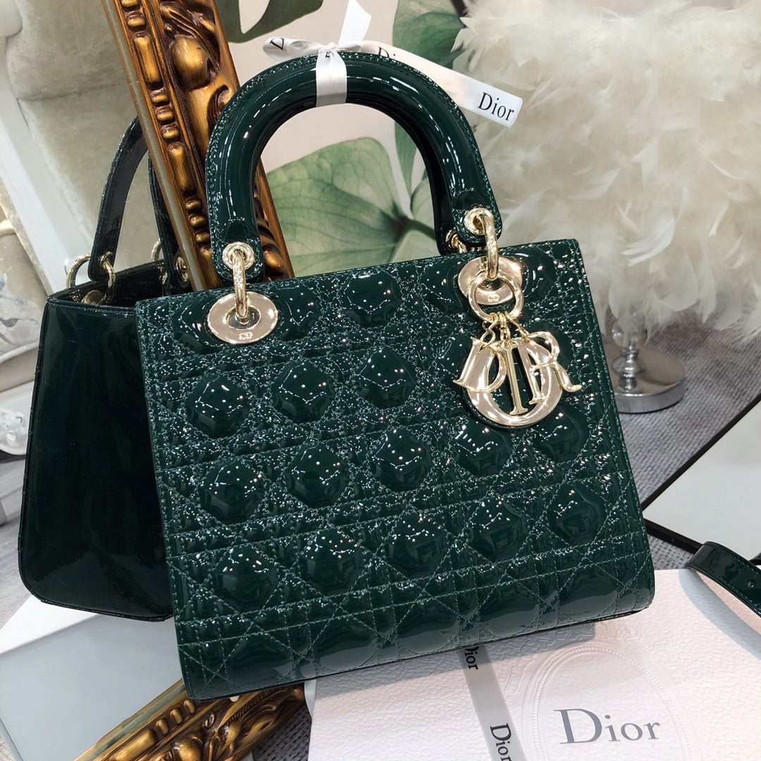 medium lady 24 blue green patent calfskin
