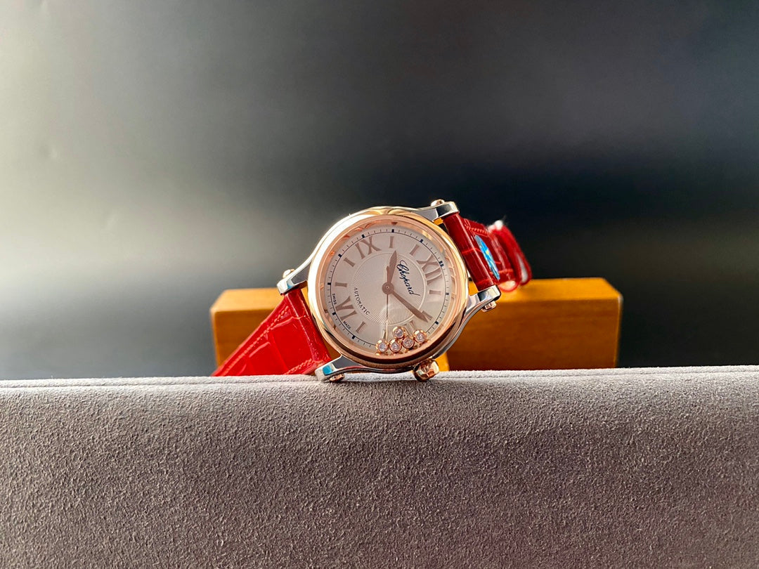 Happy Diamonds 36mm Pink Gold White Dial