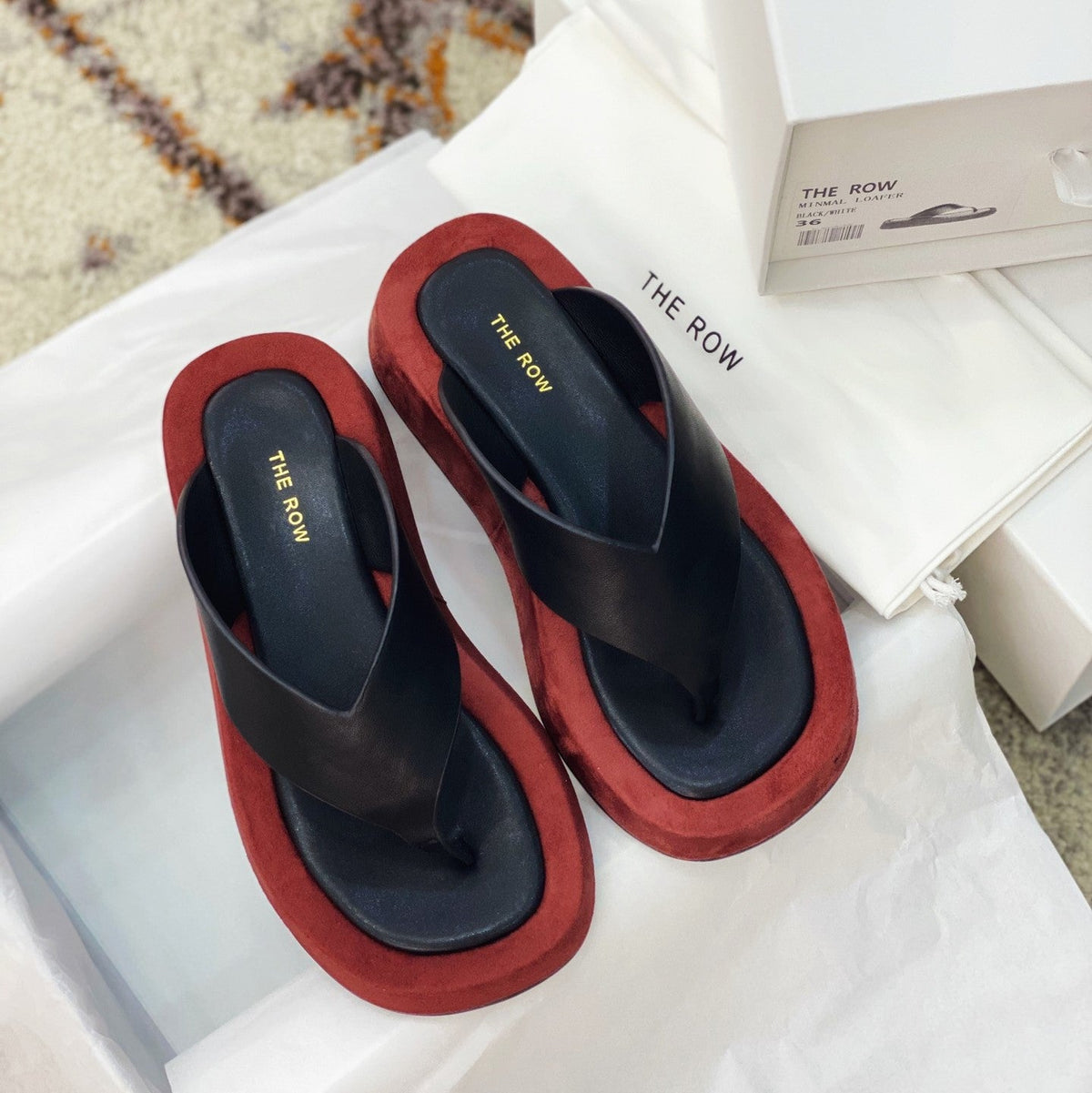 The Row 26s Ginza Sandals Black Bordeaux Smooth Leather 156122