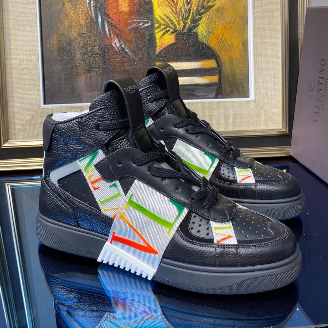 Valenti High Top VL7N Black Calfskin Multicolor Canvas 993748