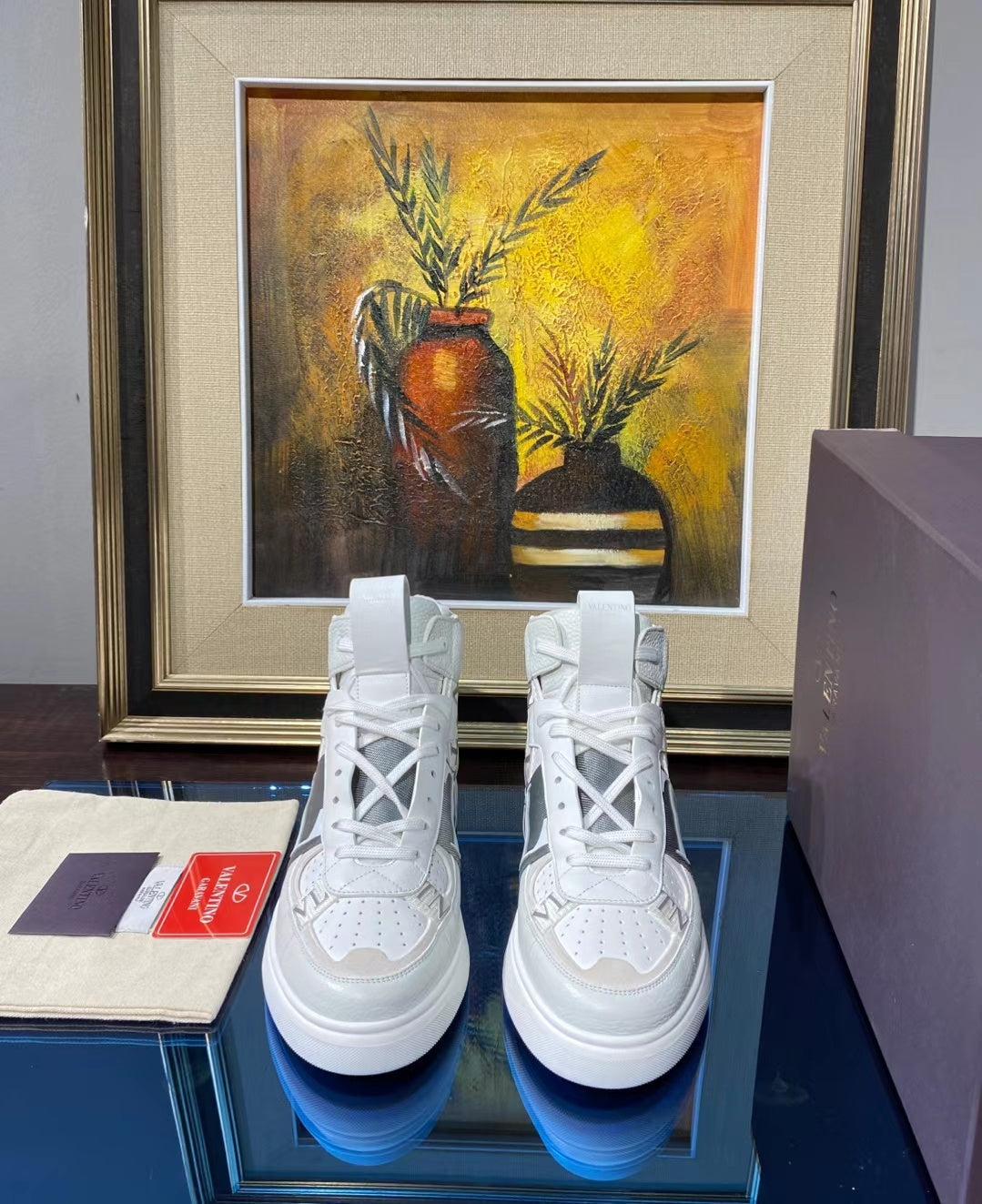 Valenti High Top VL7N White Calfskin Grey Canvas 993744