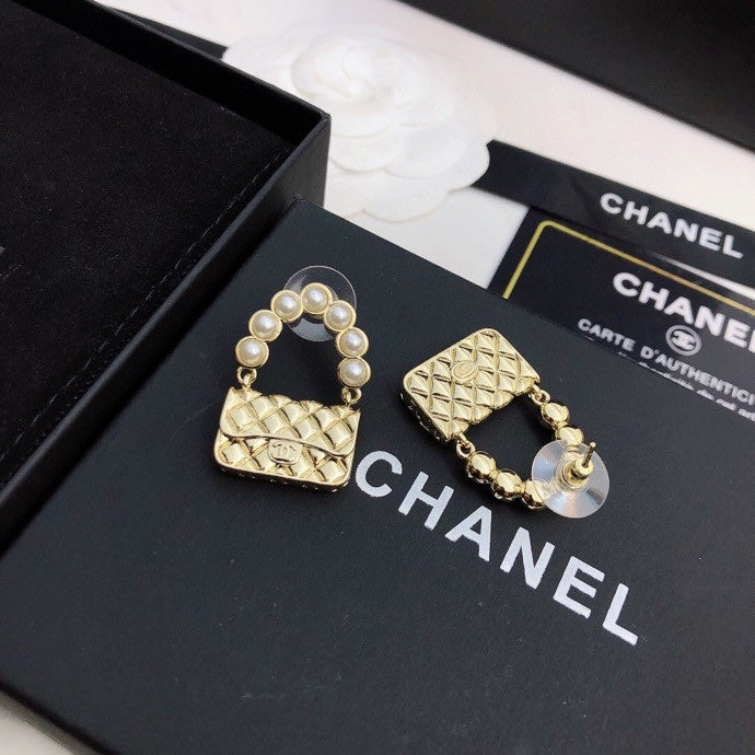 Chanel Pearl Quilted Flap Bag Earrings