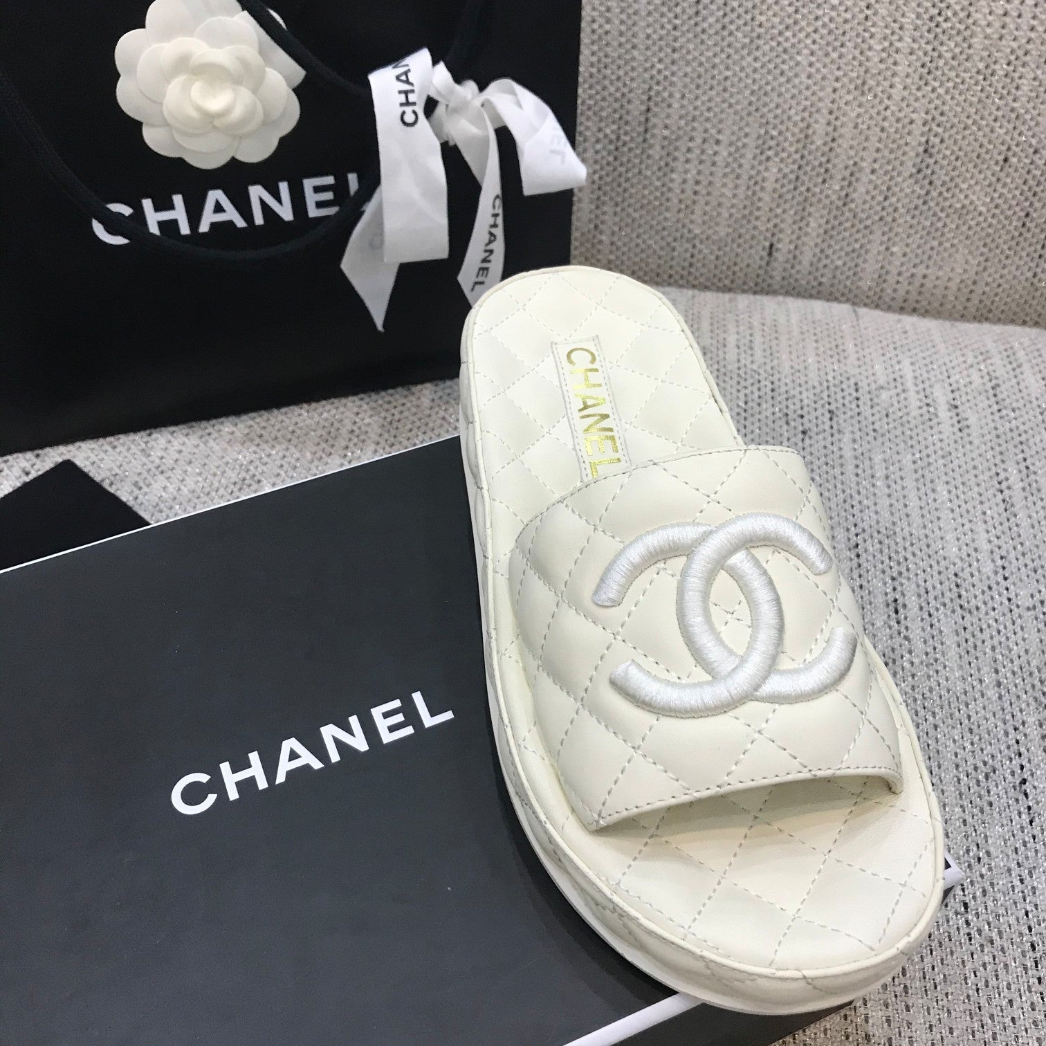 CC 2021 Logo Mules Ivory Quilted Lambskin 688659