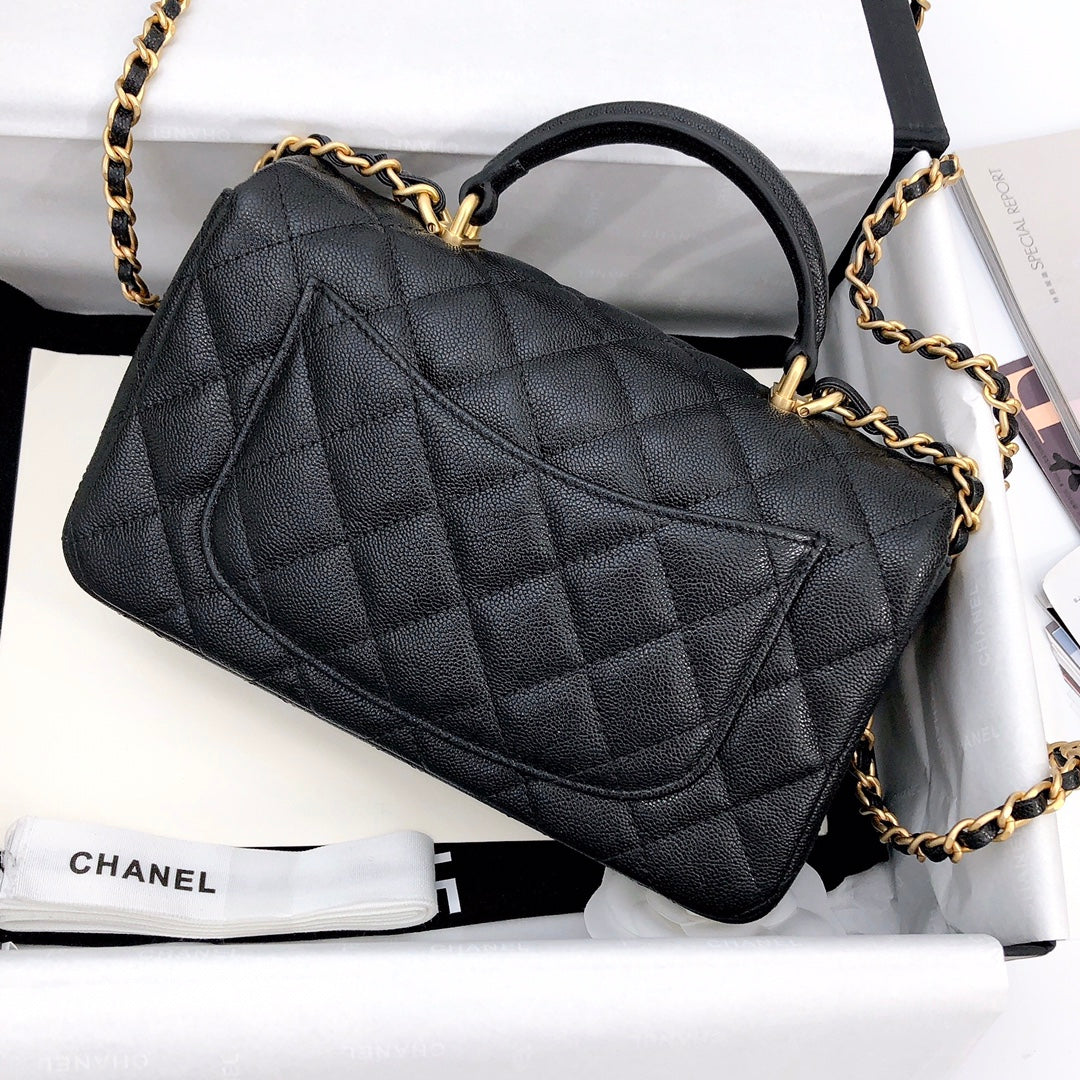 mini flap bag top handle 20cm black caviar gold hardware