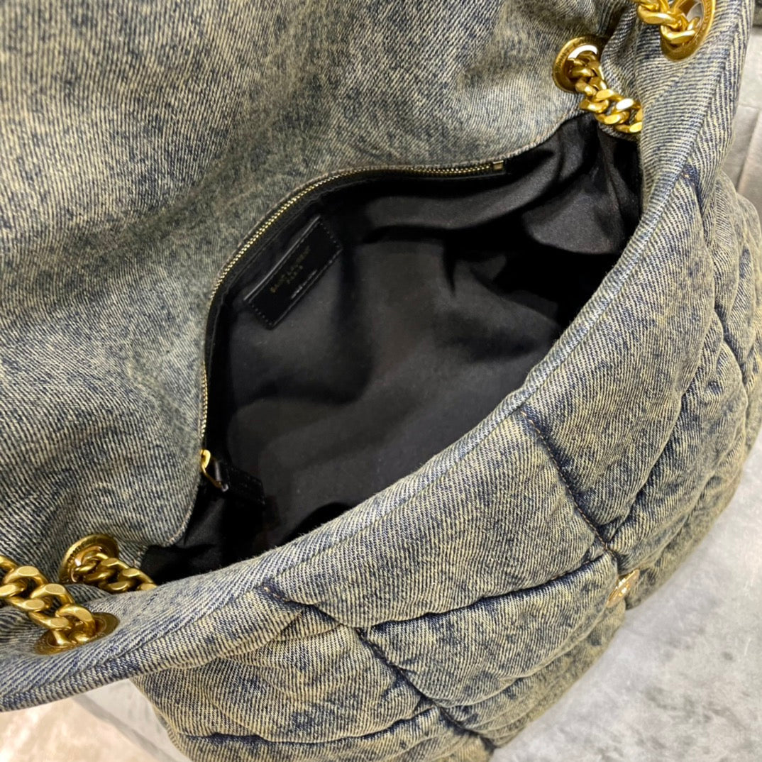 LOULOU PUFFER MEDIUM 35CM RODEO BLUE SUEDE DENIM