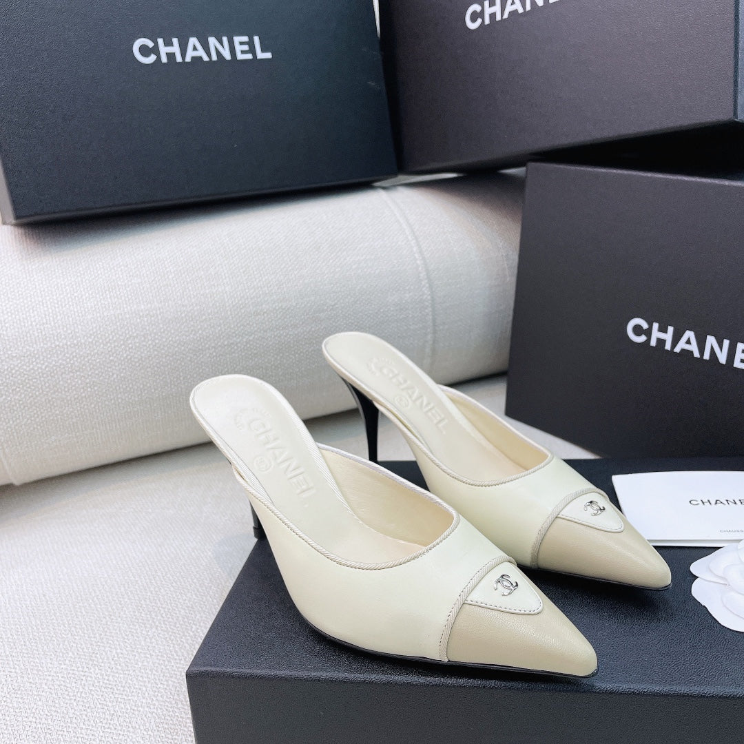 Chanel 26s Mules 8cm Ivory Beige Smooth Leather 156620