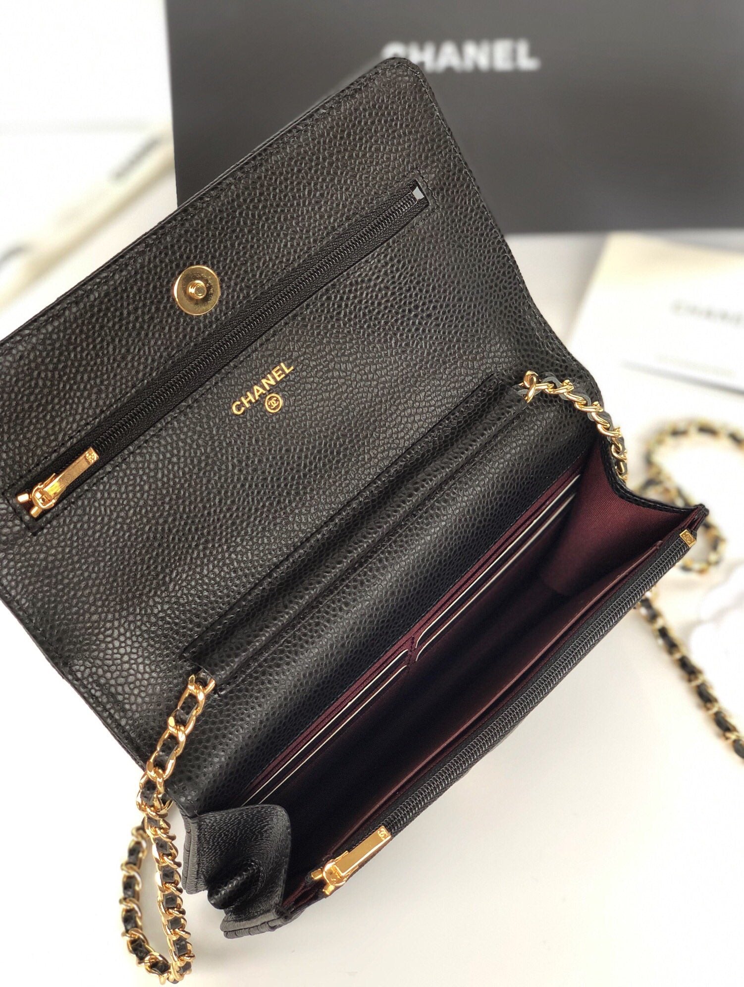 CC WOC Fortune Bag Black Quilted Caviar Leather 223299
