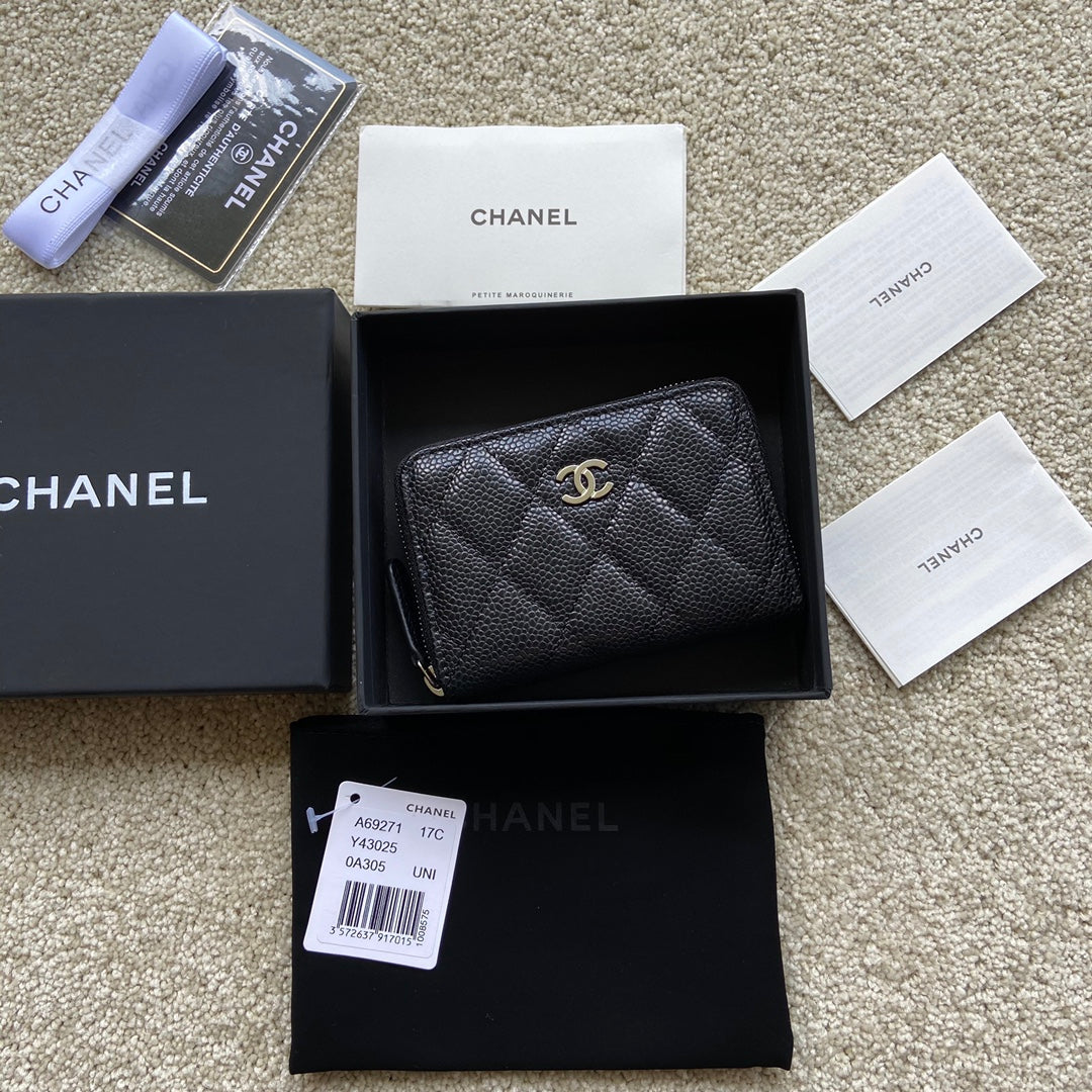CC Classic Zipper Card Holder Black Caviar Sliver Steel 229630