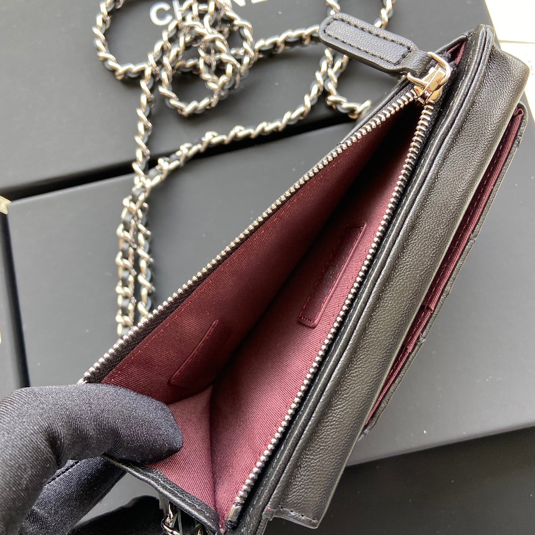 CC Compact Double Pouch Black Sheepskin Silver Steel 229645