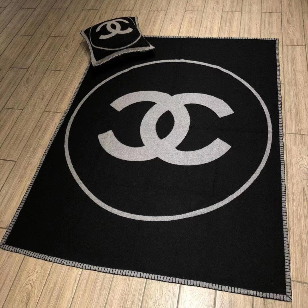 CC Merino Blanket Black Grey Wool Cashmere