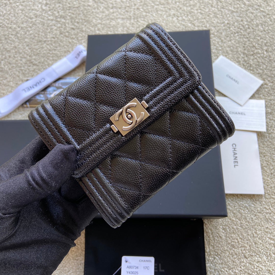 CC Boy Small Flap Wallet Black Caviar Sliver Steel 156528
