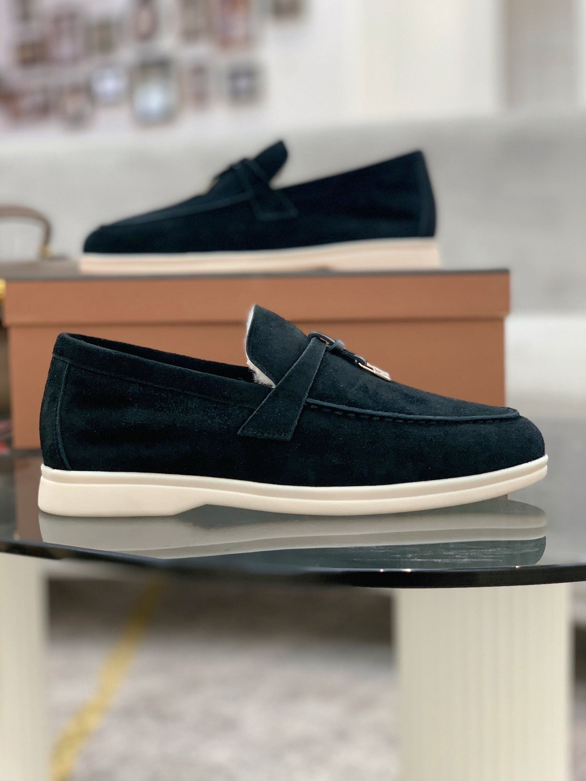 LP 26s Open Walk Loafers 2cm Black Suede GHW 110791