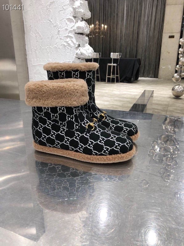 Gucci 2025 Monogram Boot Black White Beige Wool 564783