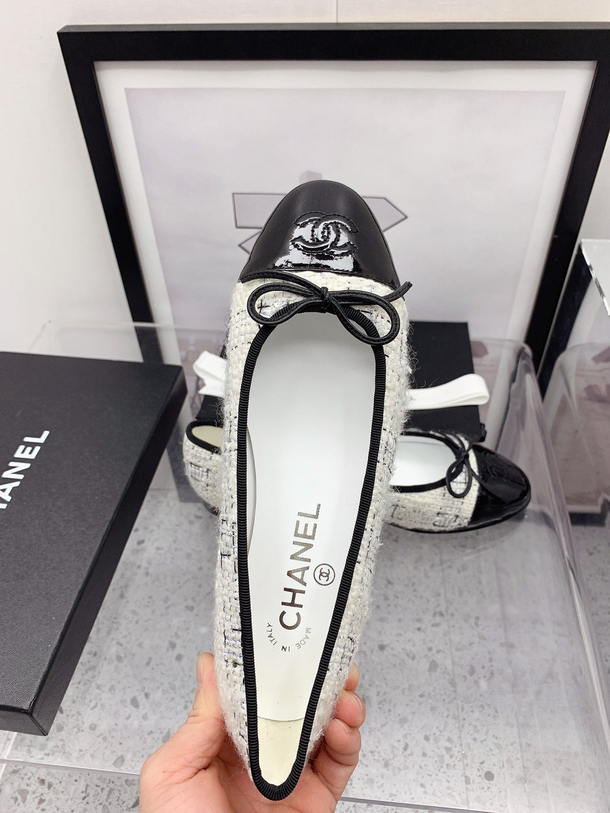 CC 2026 Logo Ballet Flats White Tweed 161610