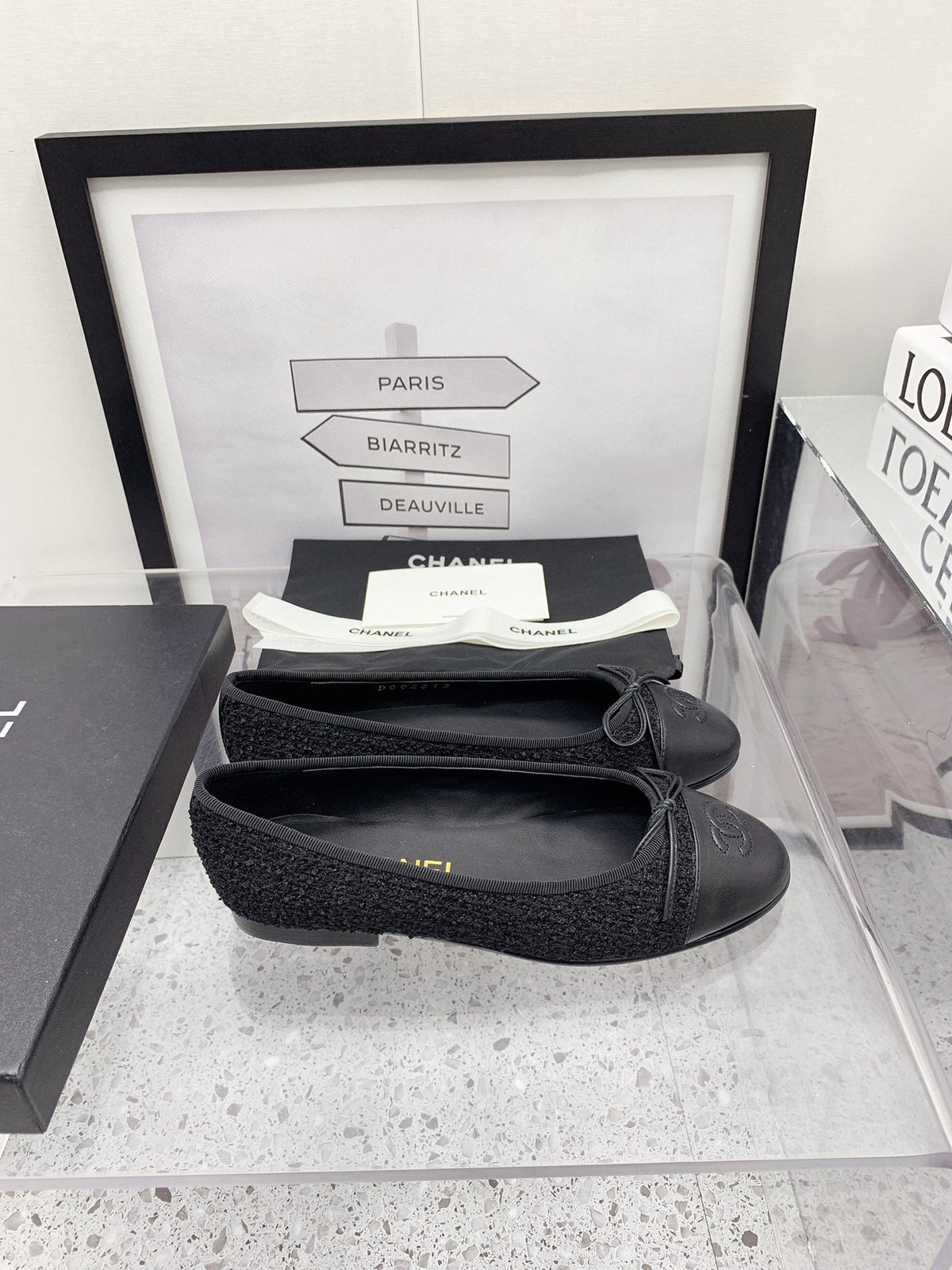 CC 2026 Logo Ballet Flats Black Tweed Leather 161605