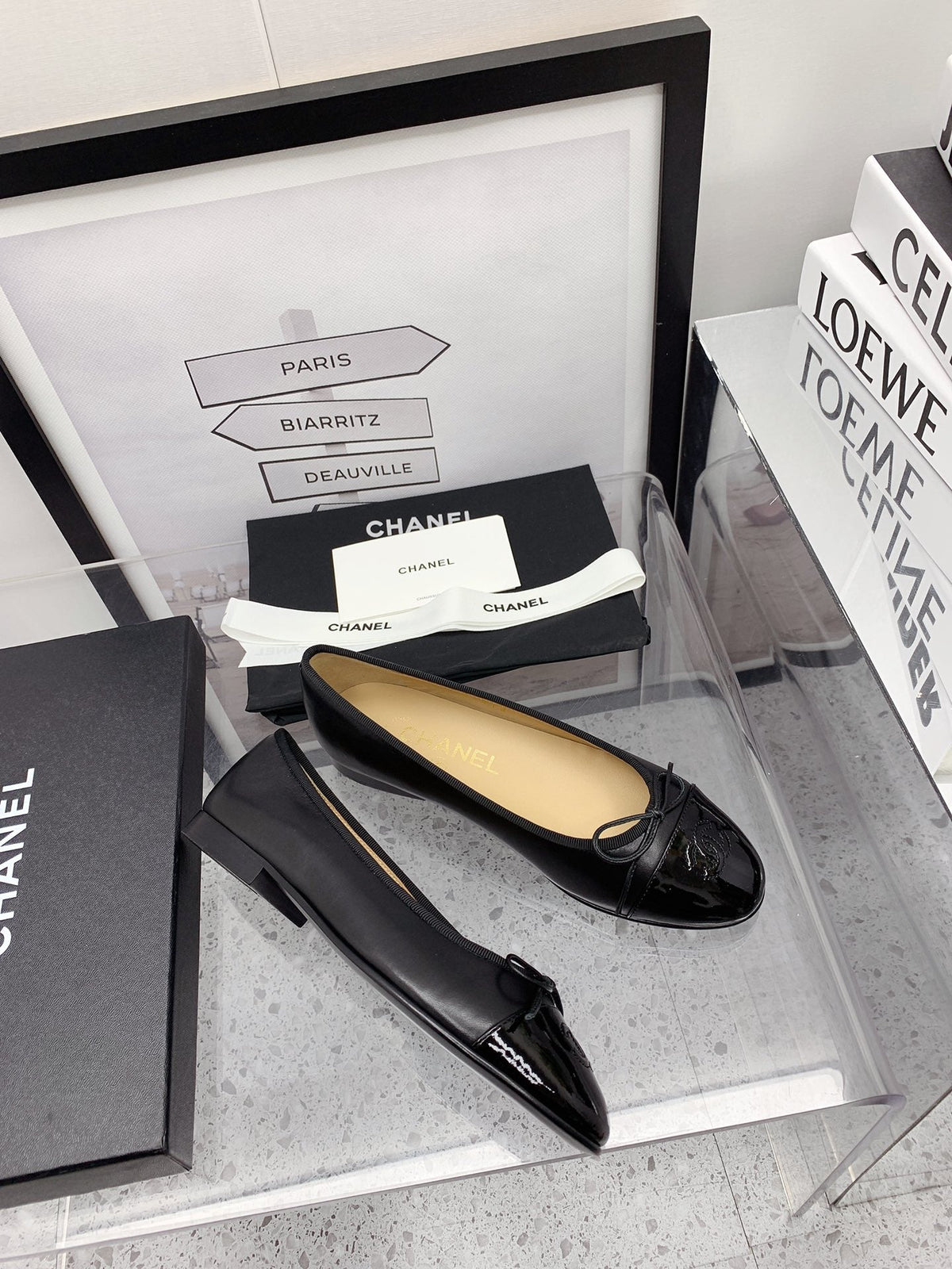 CC 2026 Logo Ballet Flats Black Leather 161608