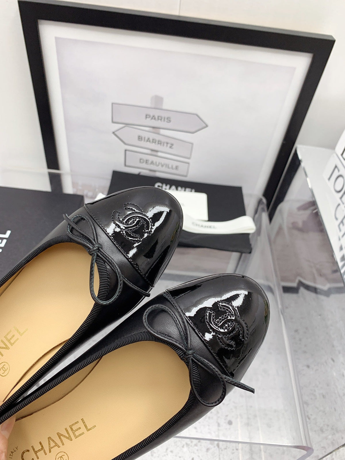 CC 2026 Logo Ballet Flats Black Leather 161608