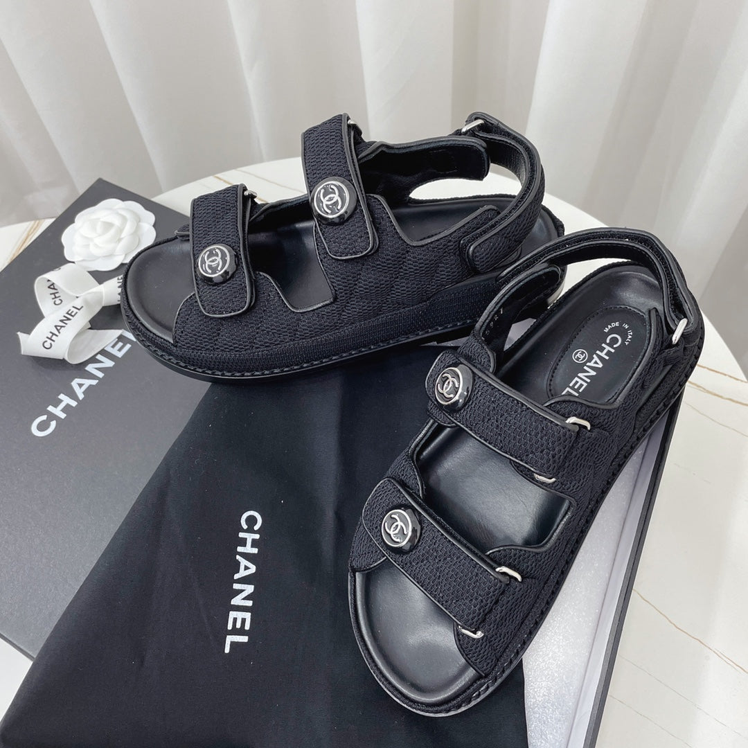 CC Dad Sandal Black Mesh Leather 742948
